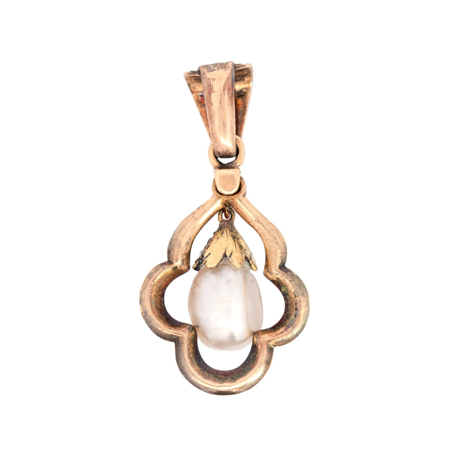 Victorian 14k + Sterling Natural Pearl + Rose Cut Diamond Pendant - Image 3