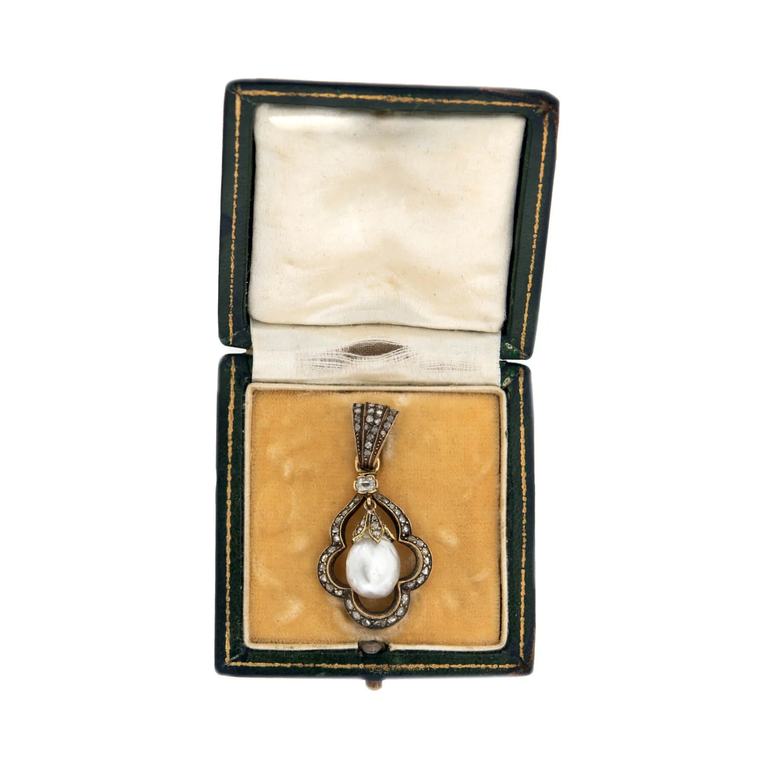 Victorian 14k + Sterling Natural Pearl + Rose Cut Diamond Pendant - Image 5