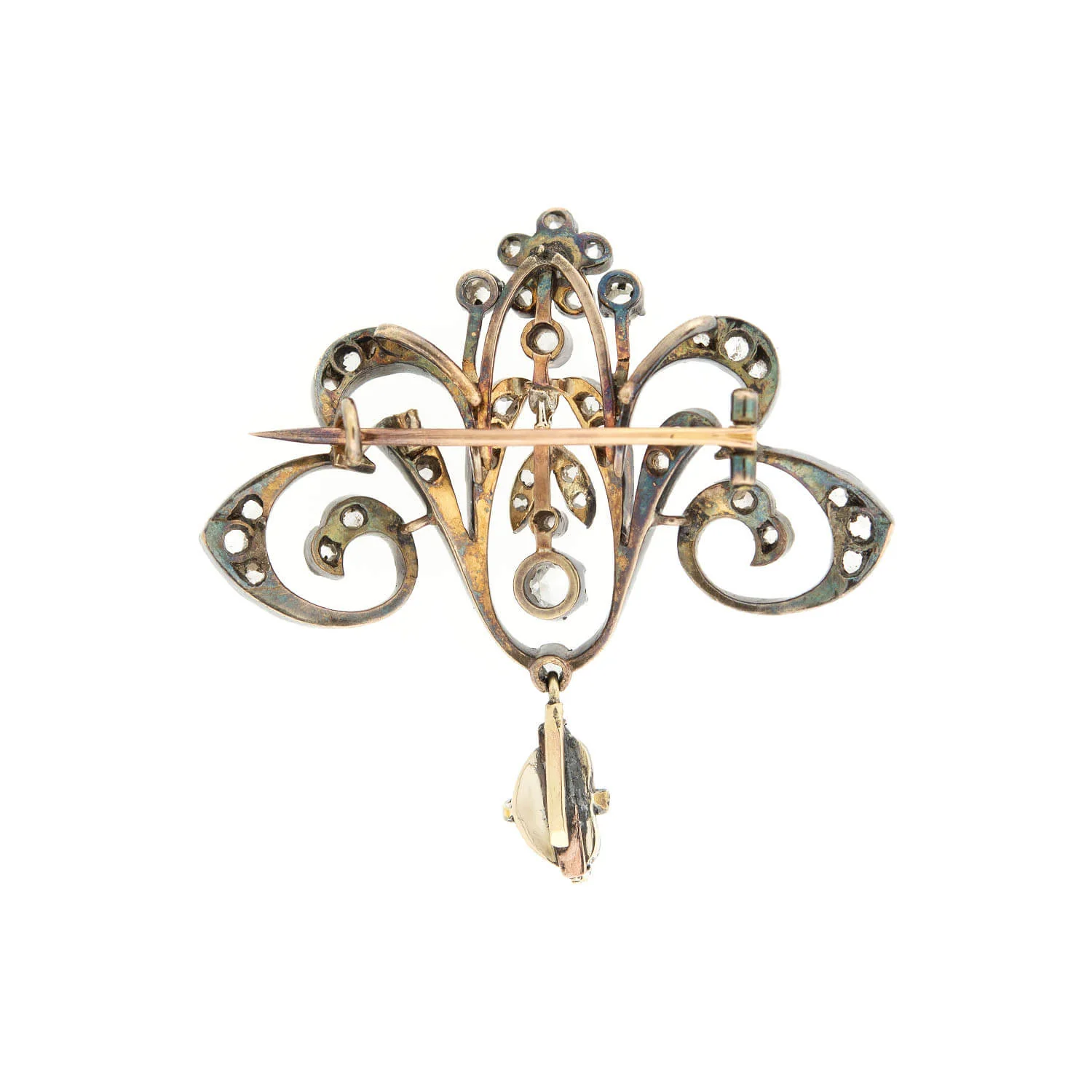 Victorian 14k/Sterling Rose Cut Diamond Pendant or Pin - Image 3