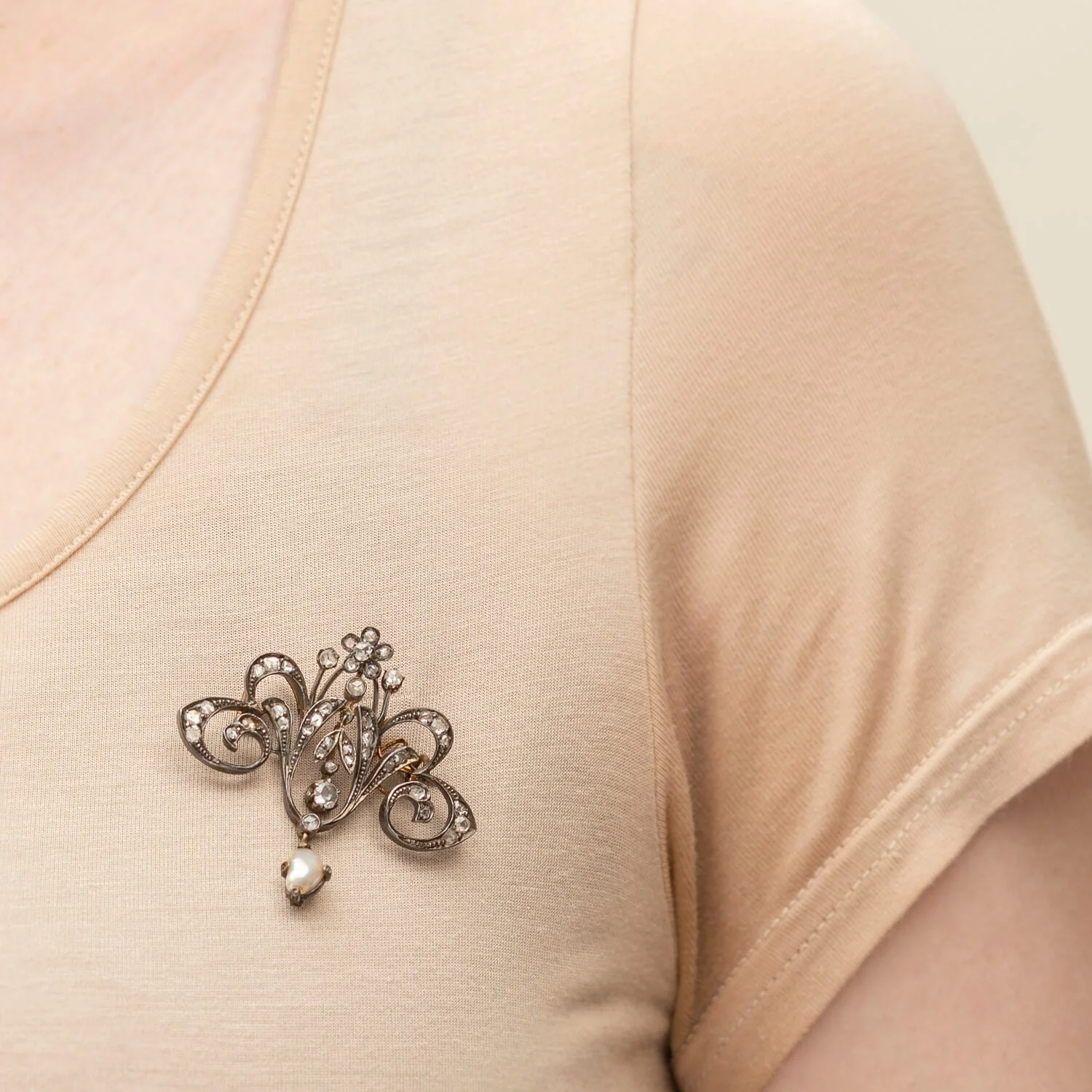 Victorian 14k/Sterling Rose Cut Diamond Pendant or Pin - Image 4
