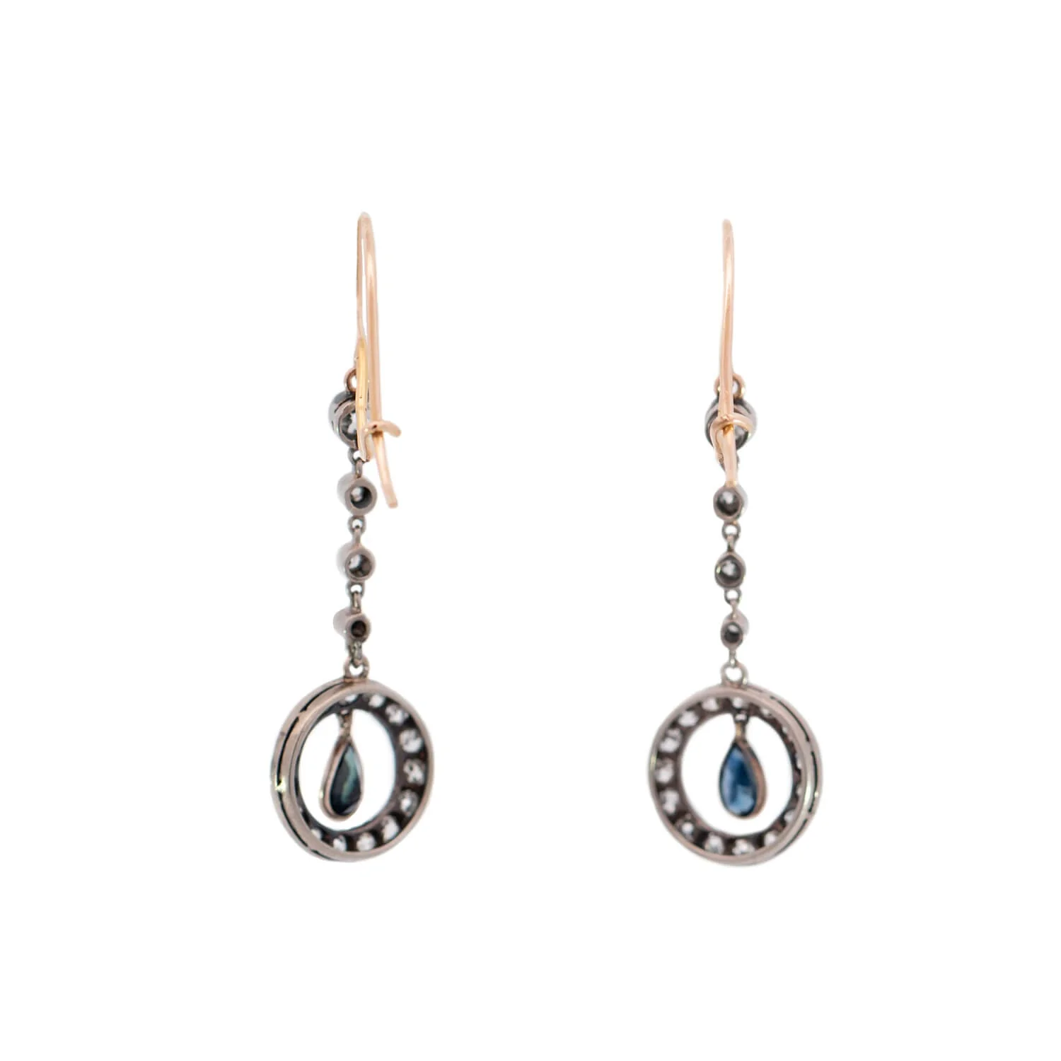 Victorian 14k/Sterling Sapphire & Diamond Dangle Earrings - Image 3