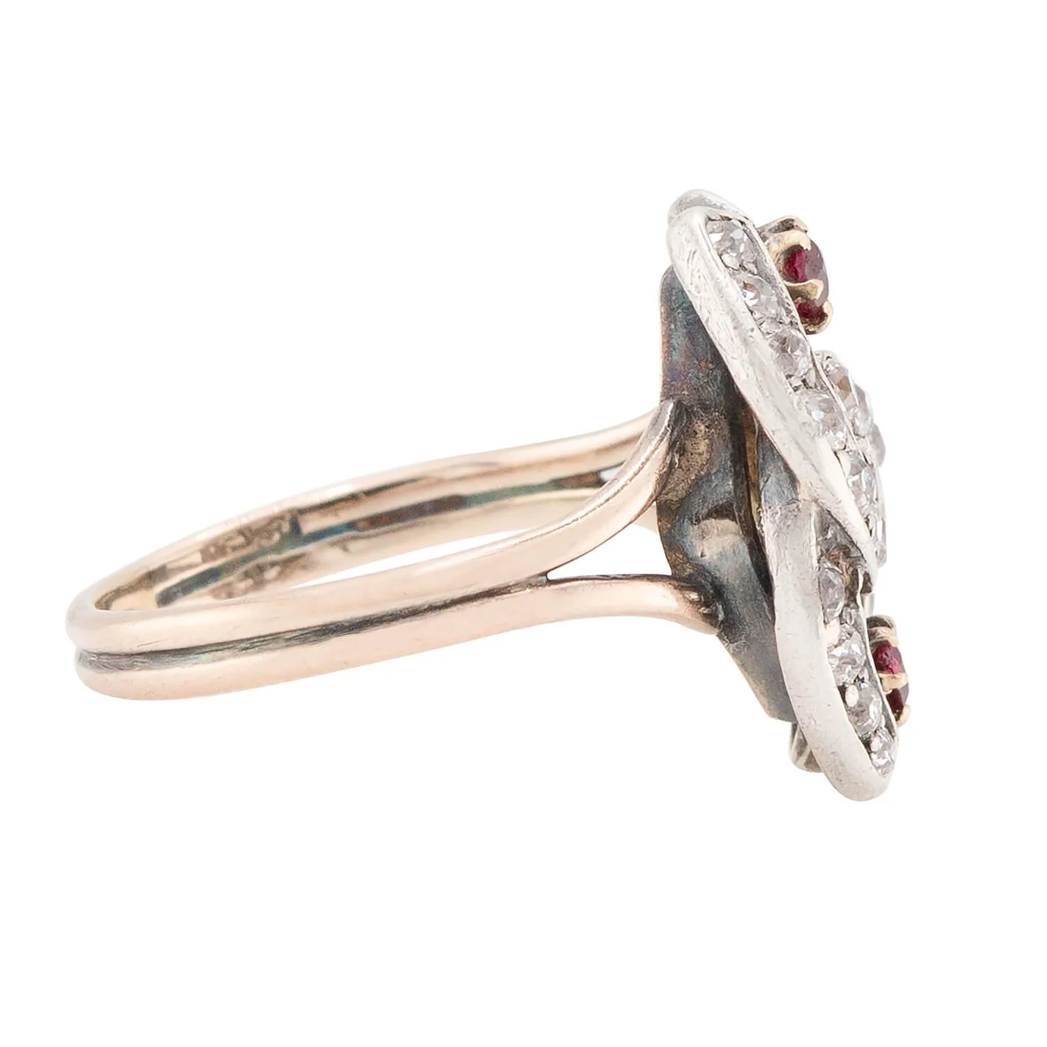 Victorian 14k/Sterling Silver Diamond and Ruby Double Horseshoe Ring - Image 3