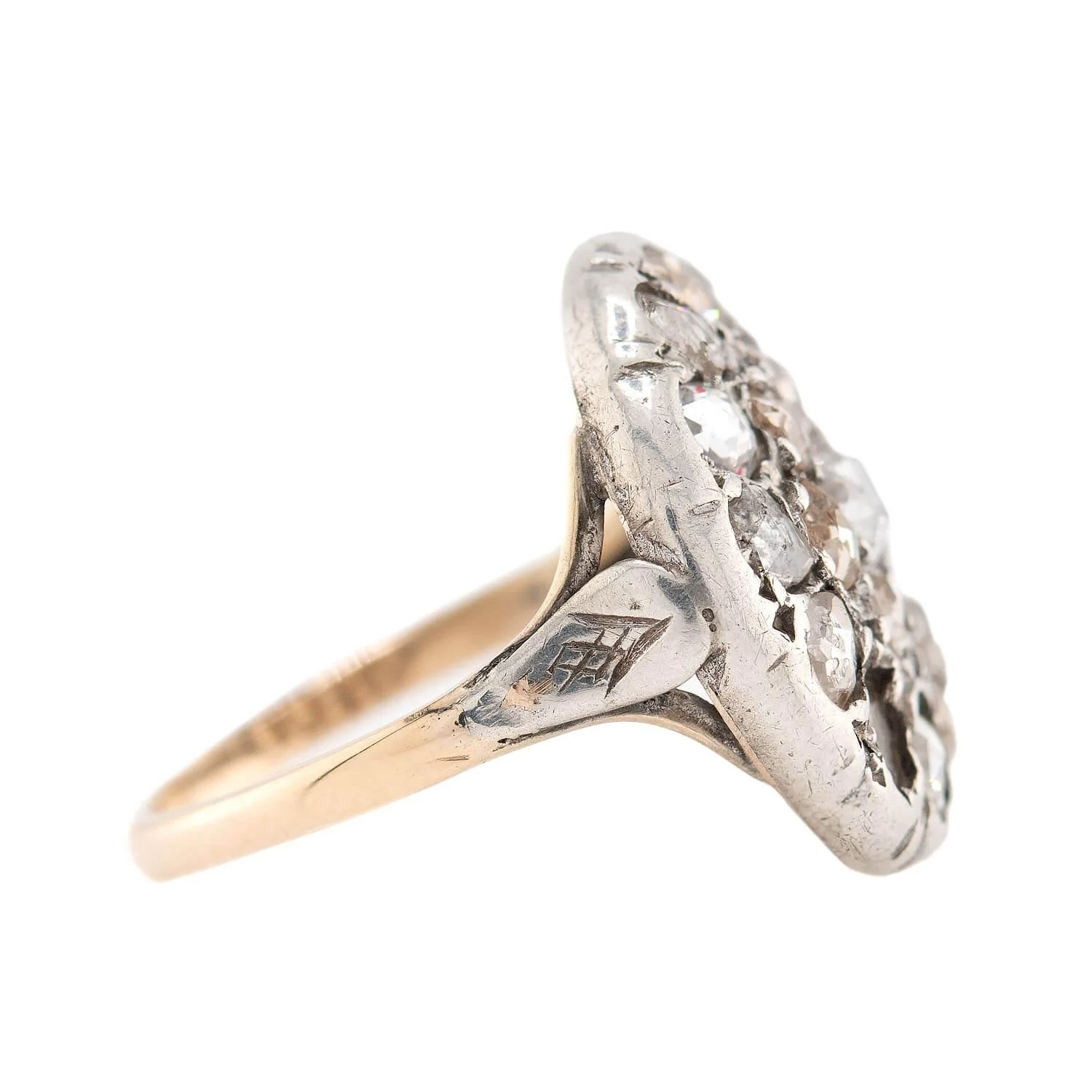 Victorian 14k/Sterling Silver Diamond Cluster Ring - Image 3