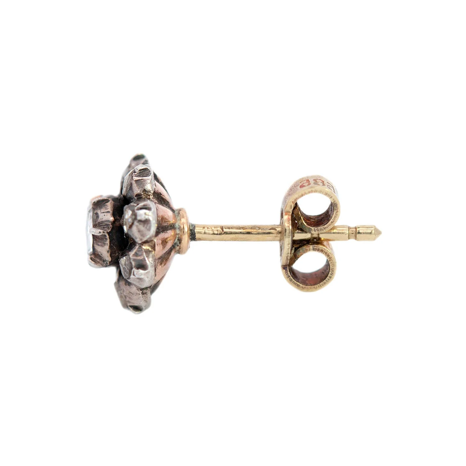Victorian 14k/Sterling Silver Diamond Cluster Stud Earrings - Image 2