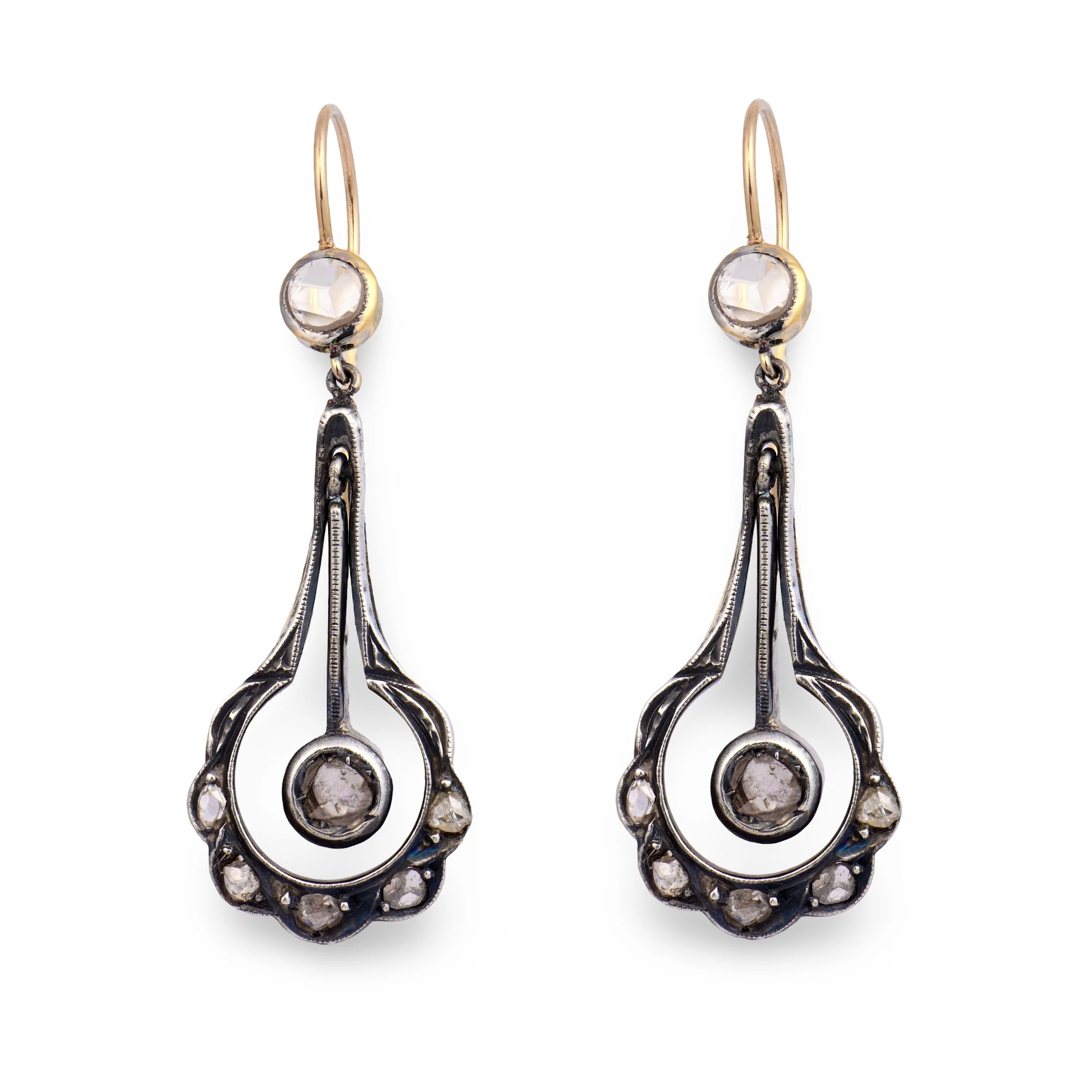 Victorian 14k/Sterling Silver Diamond Drop Earrings