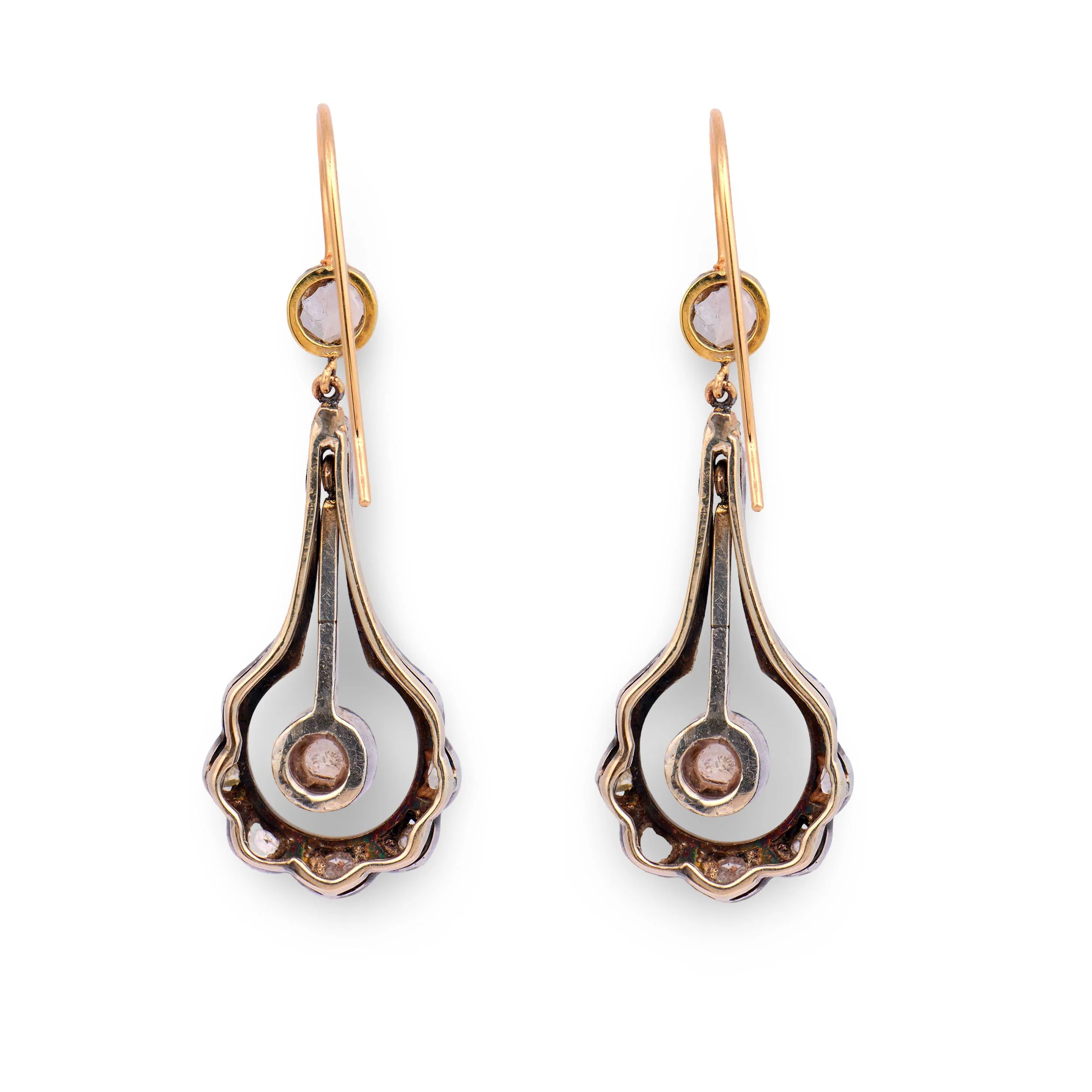 Victorian 14k/Sterling Silver Diamond Drop Earrings - Image 3