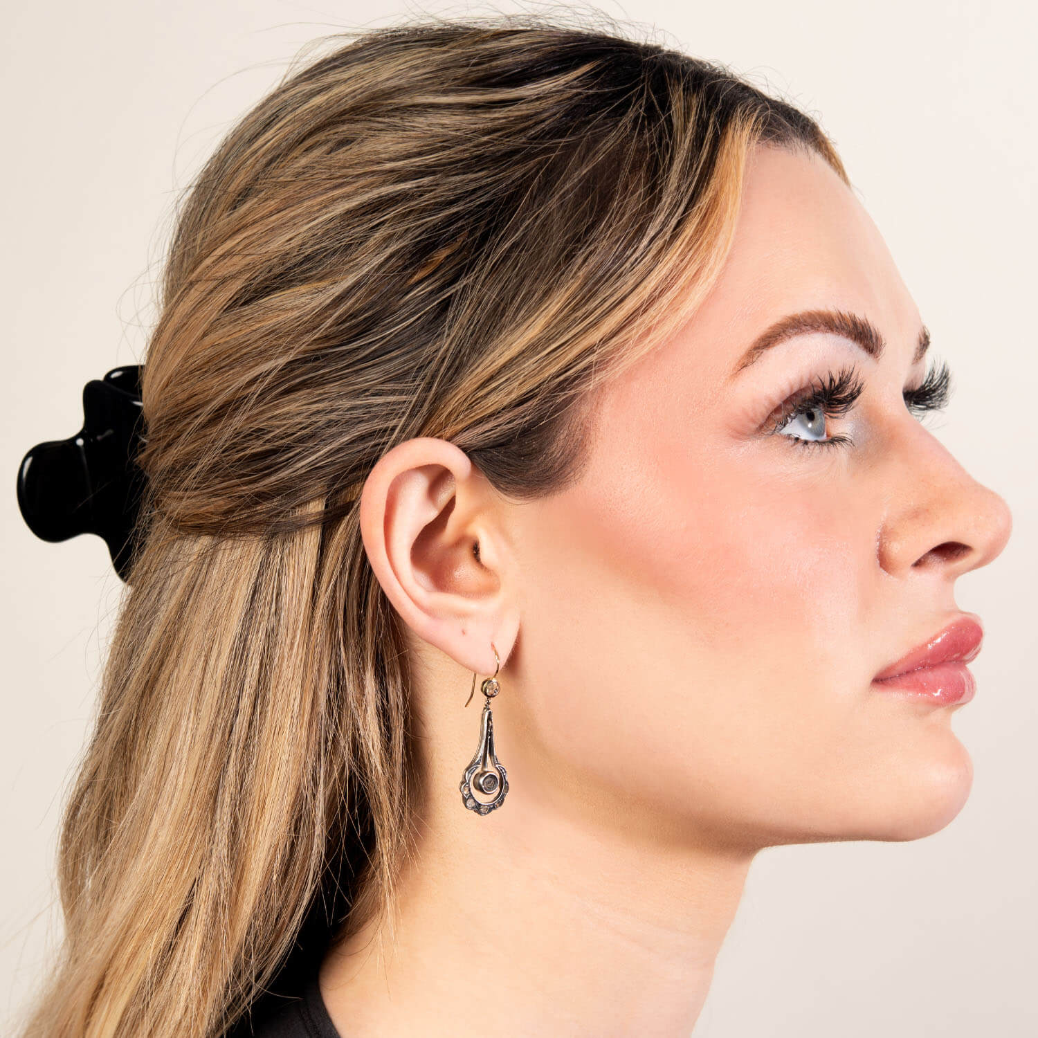 Victorian 14k/Sterling Silver Diamond Drop Earrings - Image 4