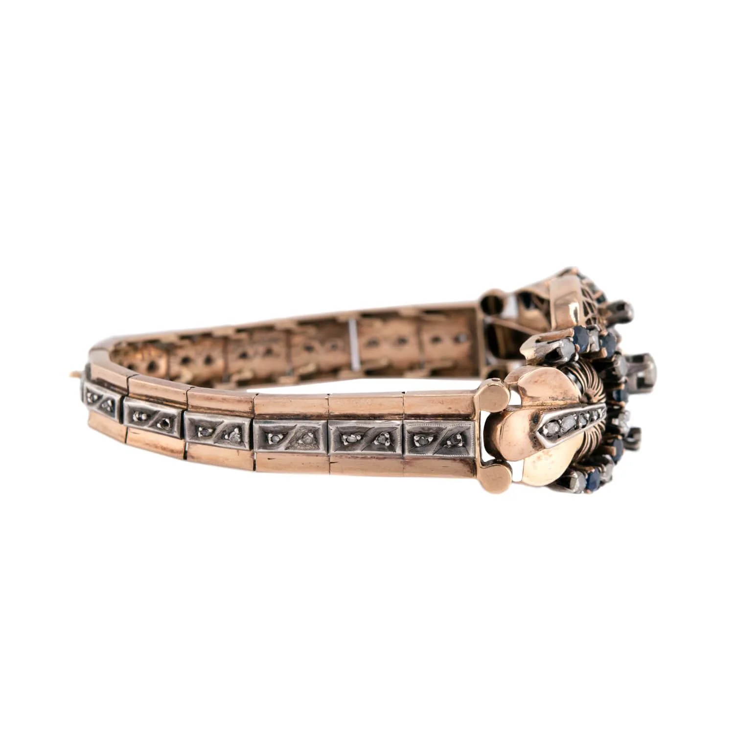 Victorian 14k/Sterling Silver Diamond & Sapphire Belly Bracelet - Image 3
