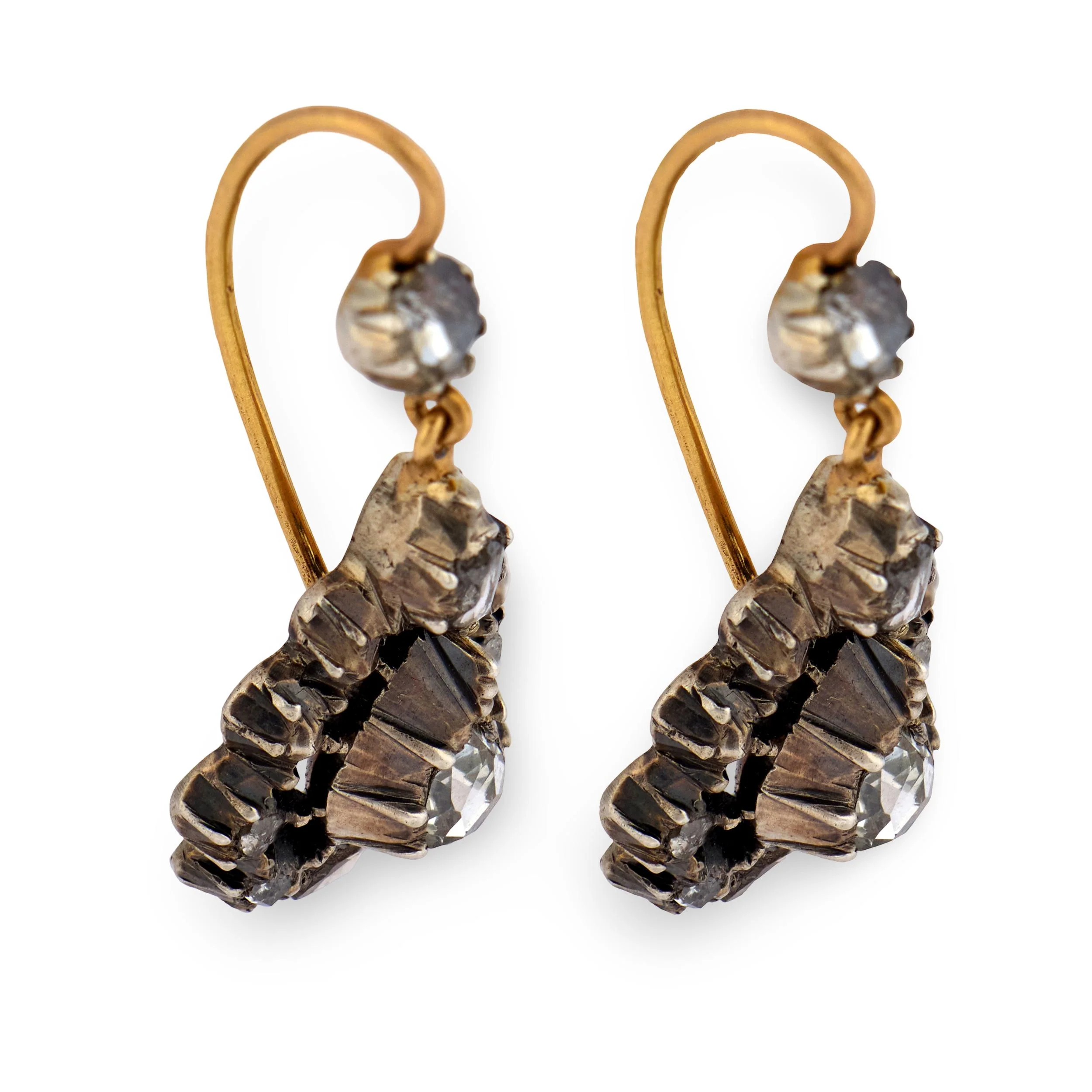 Victorian 14k/Sterling Silver Diamond Teardrop Dangle Earrings - Image 2