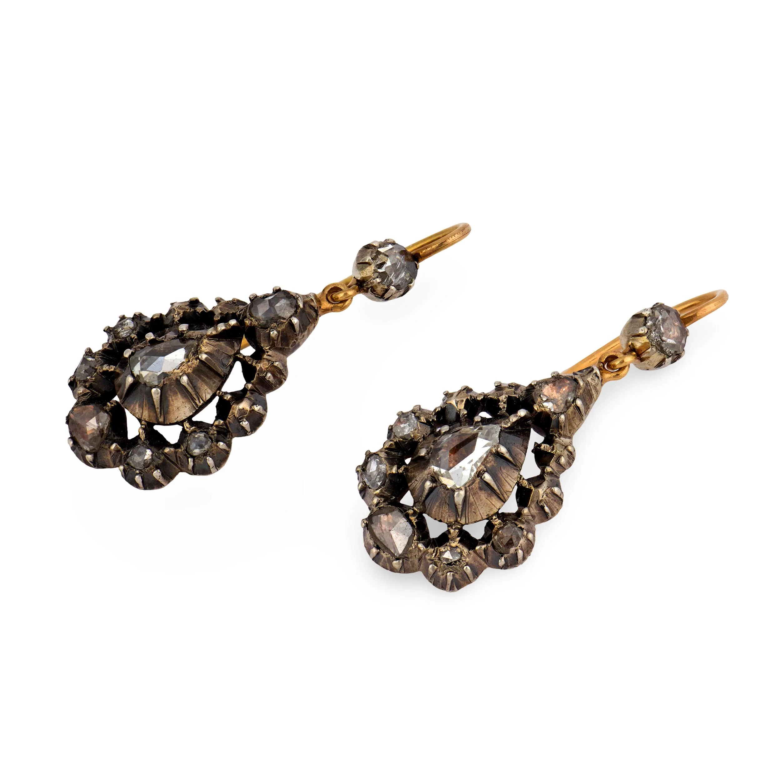 Victorian 14k/Sterling Silver Diamond Teardrop Dangle Earrings - Image 3