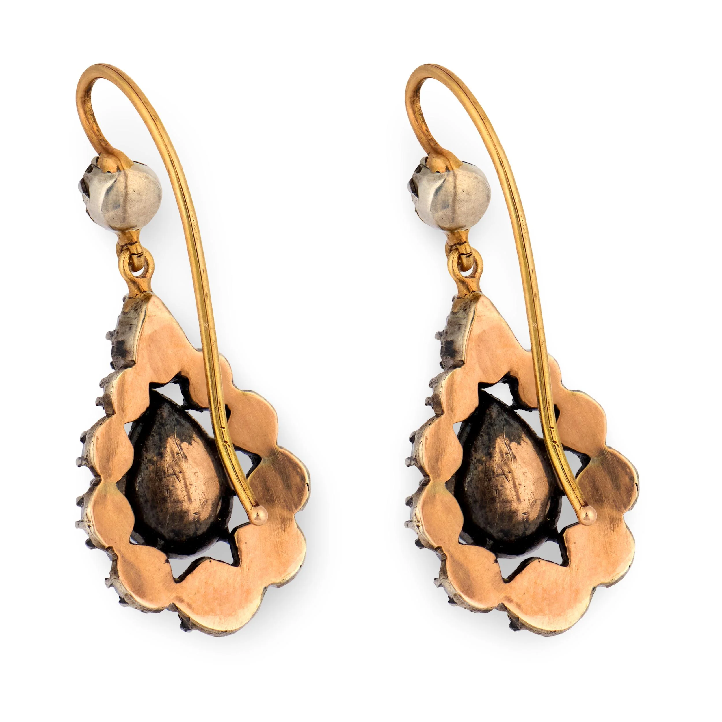 Victorian 14k/Sterling Silver Diamond Teardrop Dangle Earrings - Image 4