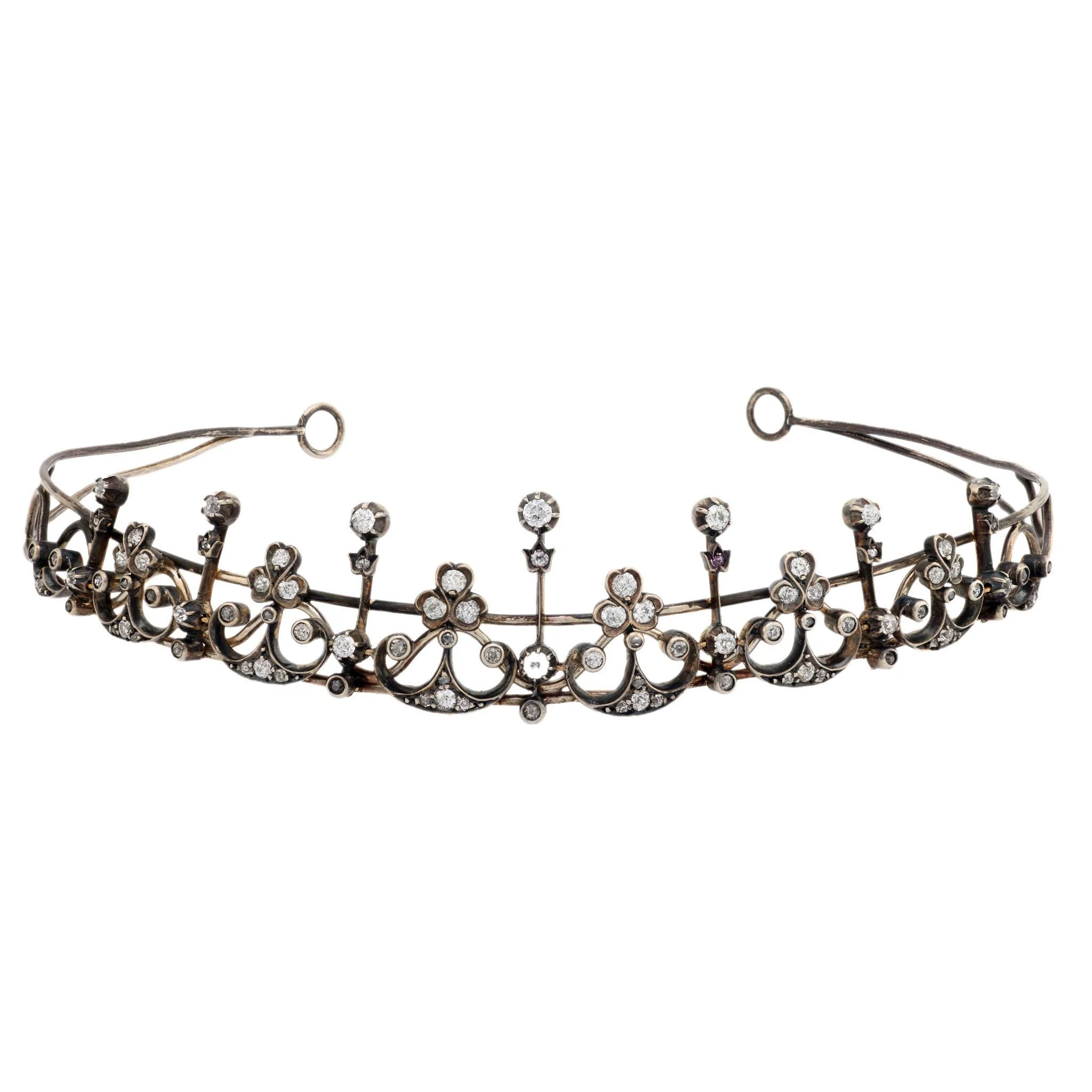 Victorian Rare Mine Cut Diamond 2.50ctw Tiara 15K/Silver