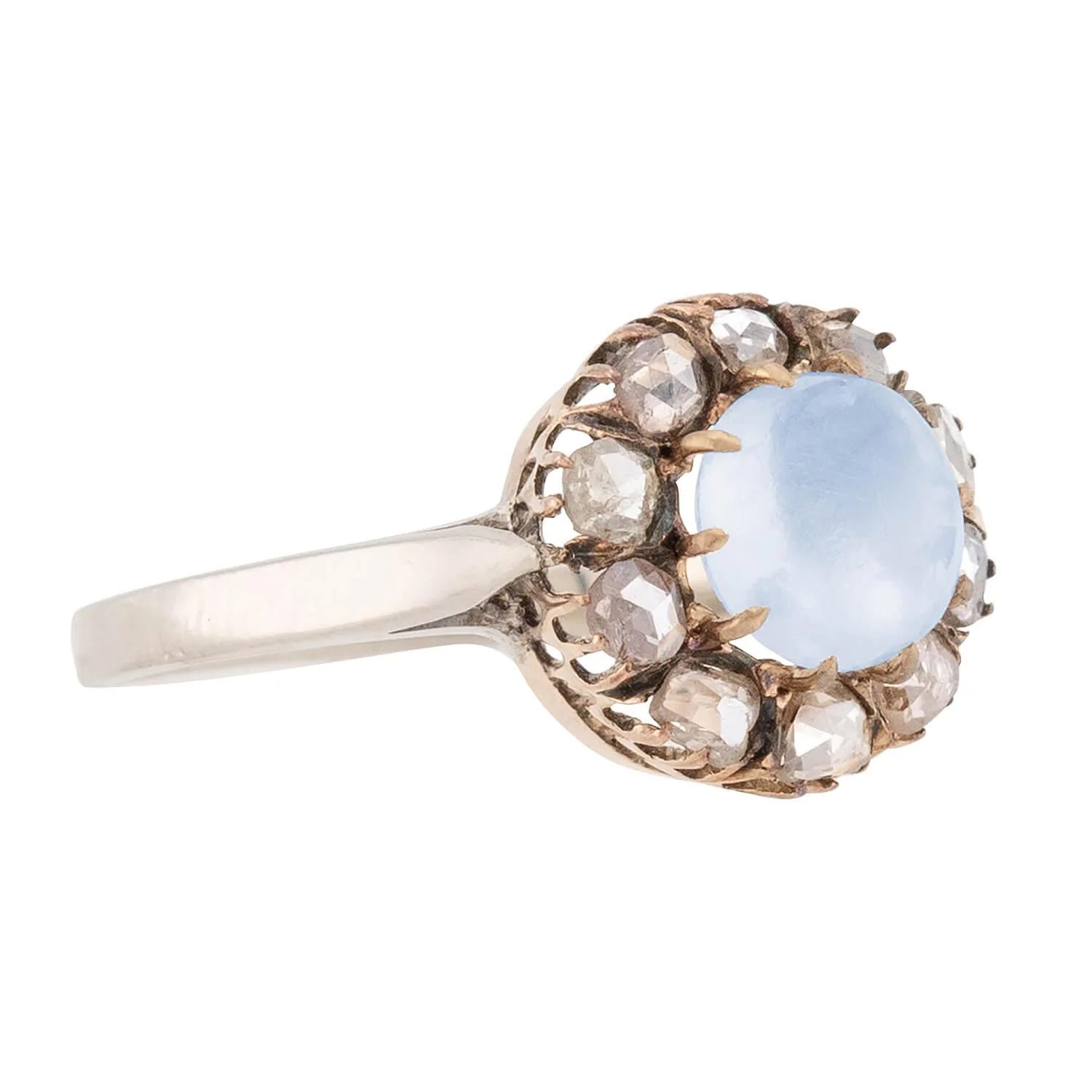 Victorian 14k/Sterling Silver Moonstone and Diamond Halo Ring - Image 2