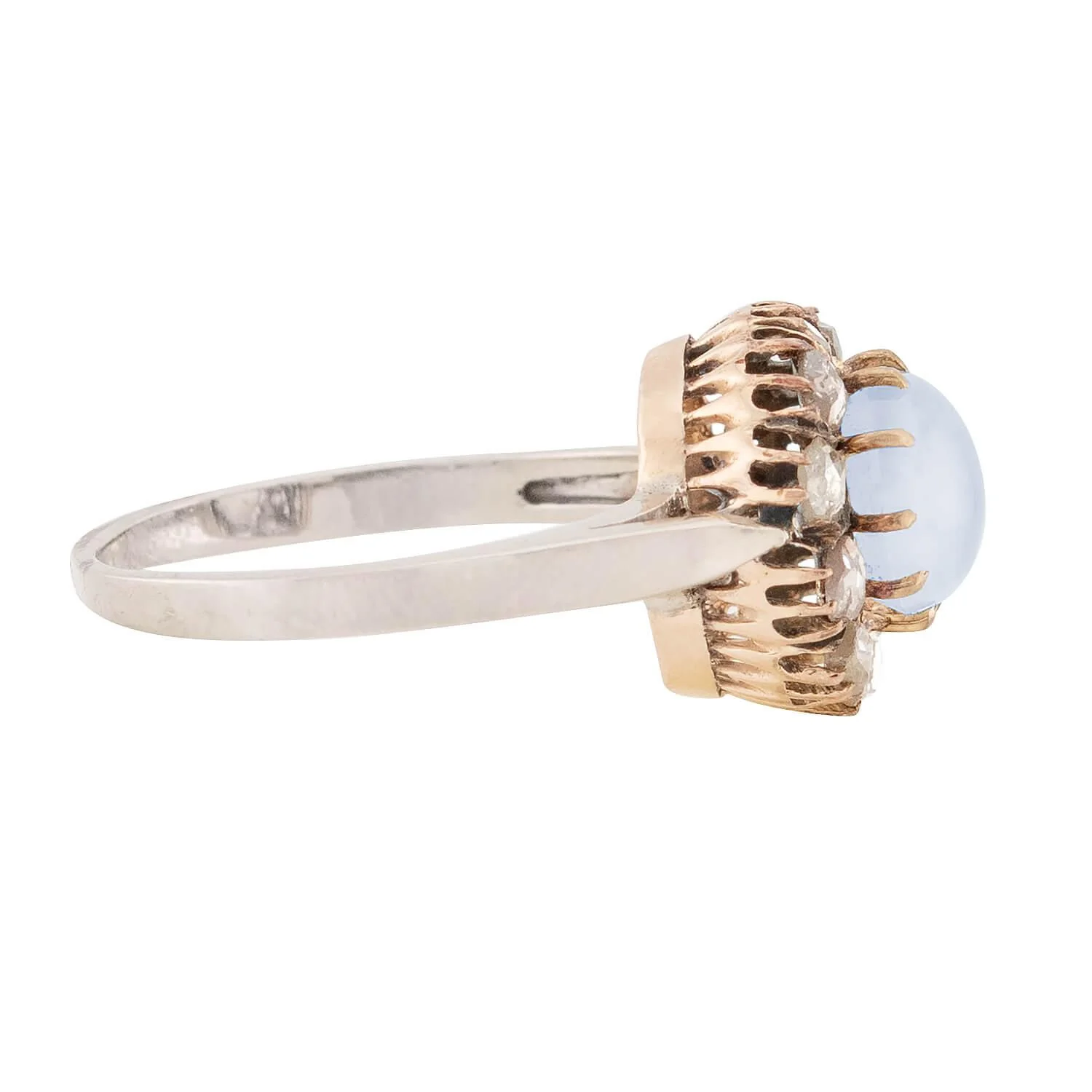 Victorian 14k/Sterling Silver Moonstone and Diamond Halo Ring - Image 3