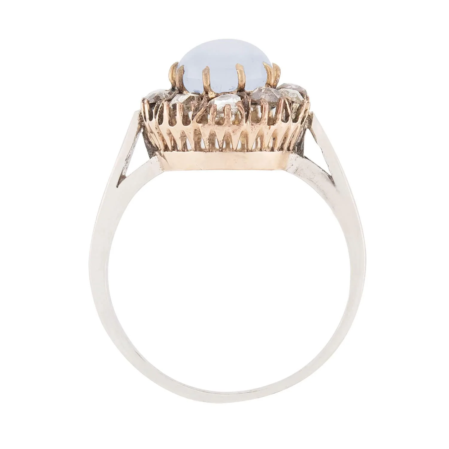 Victorian 14k/Sterling Silver Moonstone and Diamond Halo Ring - Image 4