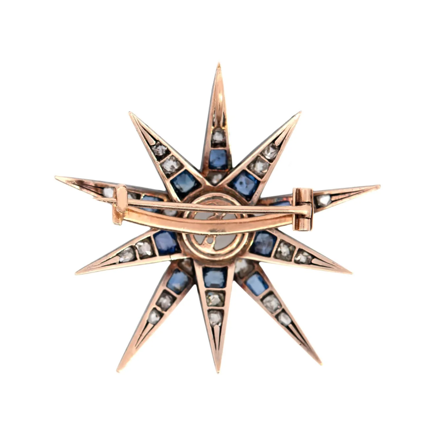 Victorian 14k/Sterling Silver Moonstone, Diamond & Sapphire Star Pendant Pin - Image 3