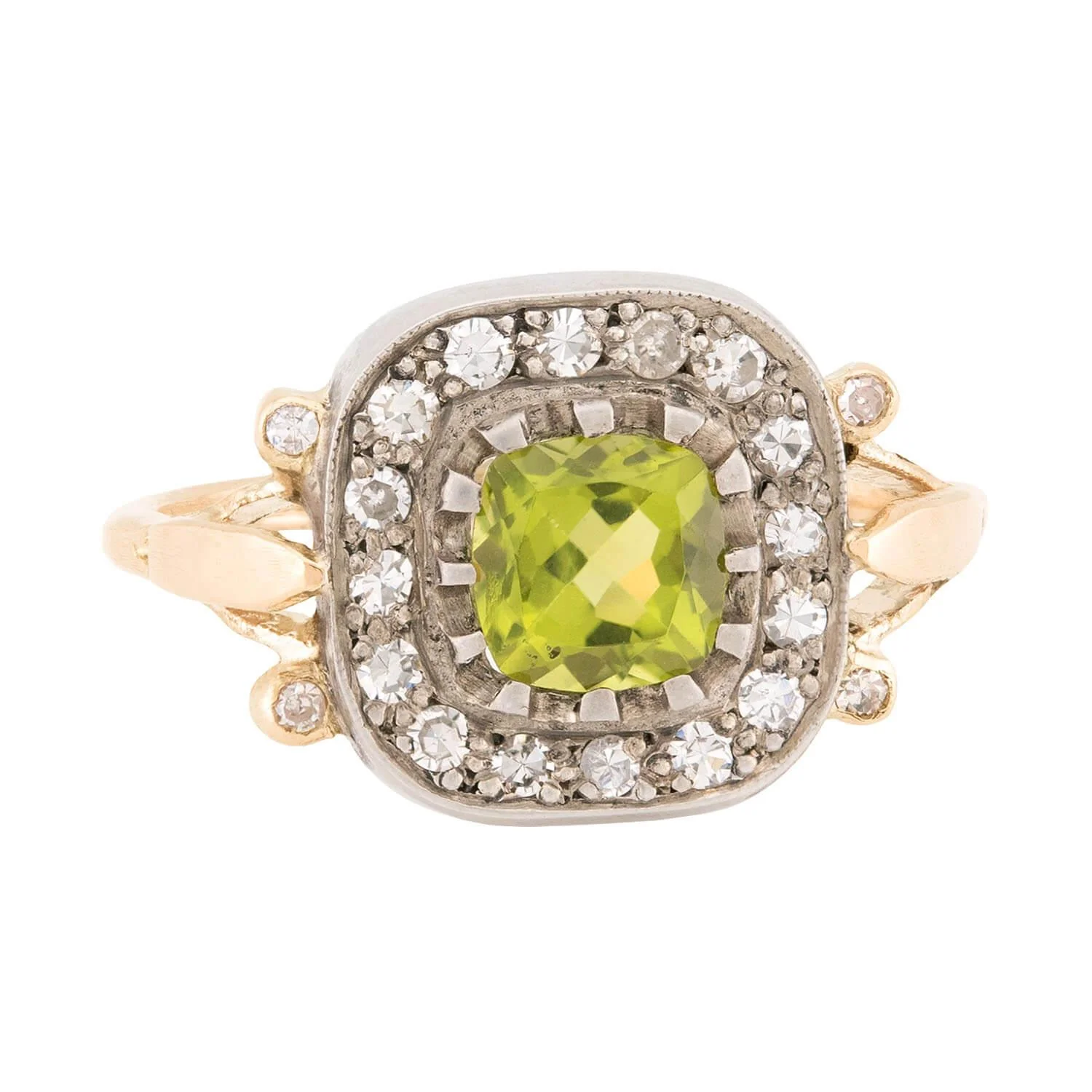 Victorian 14k/Sterling Silver Peridot and Diamond Halo Ring - Image 2