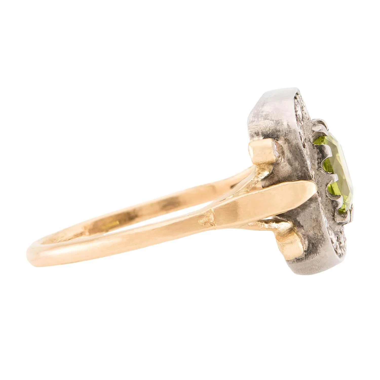 Victorian 14k/Sterling Silver Peridot and Diamond Halo Ring - Image 3