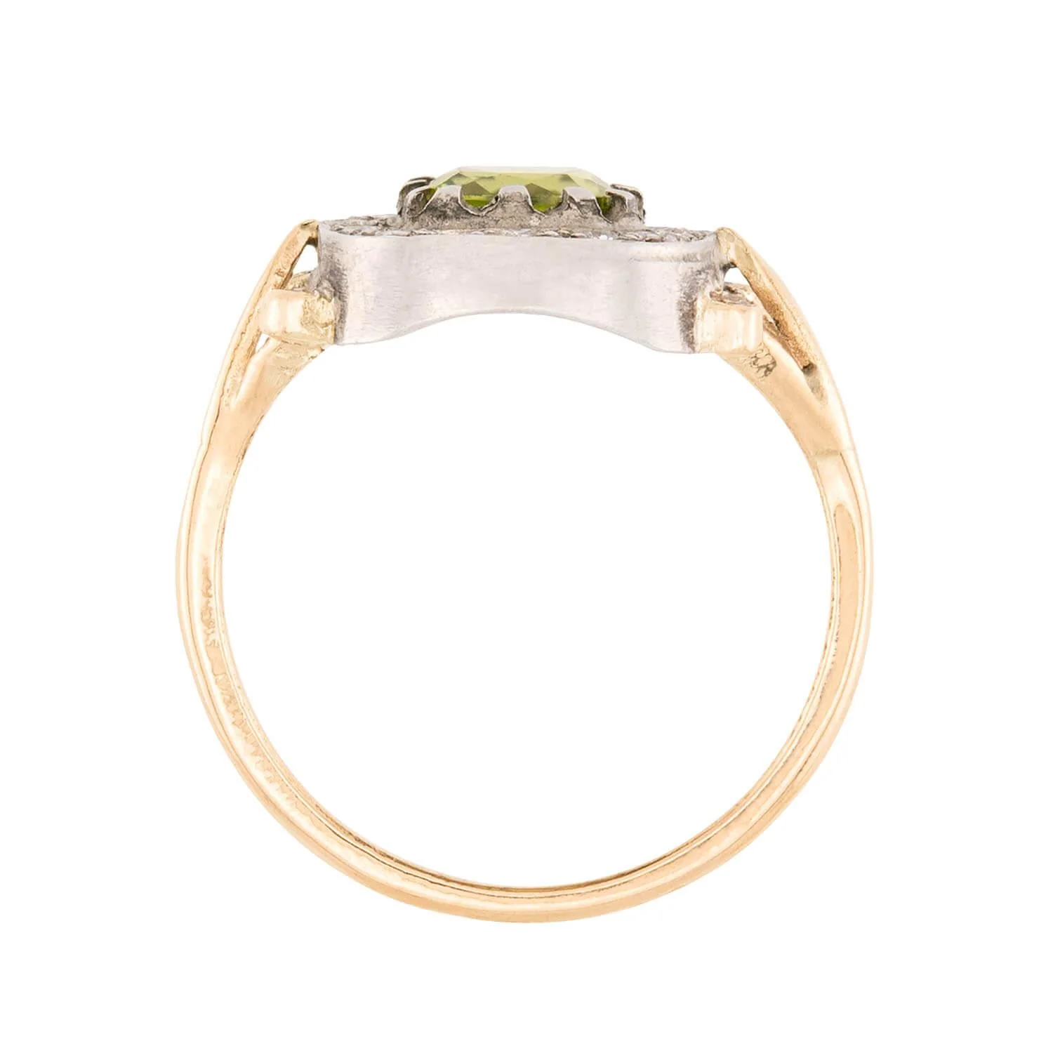 Victorian 14k/Sterling Silver Peridot and Diamond Halo Ring - Image 4
