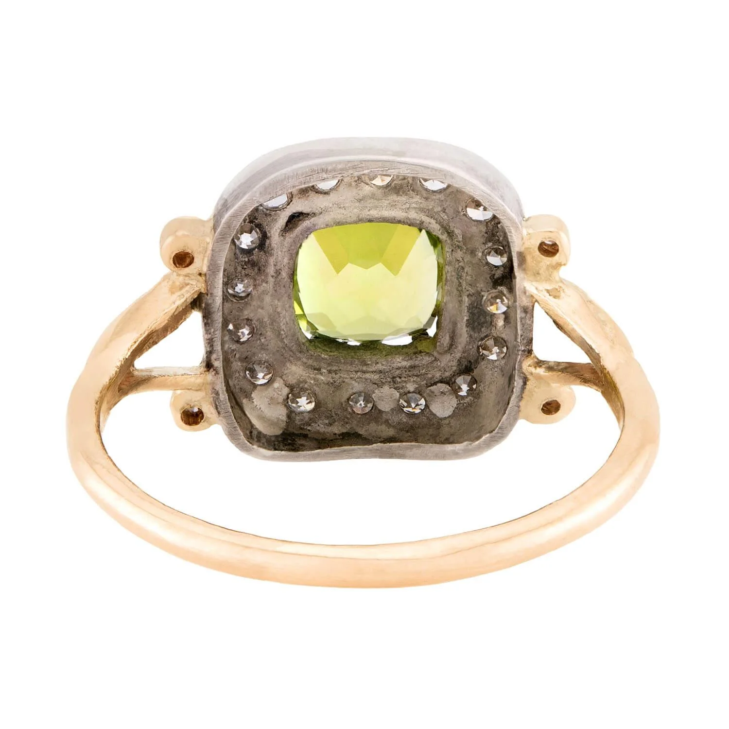 Victorian 14k/Sterling Silver Peridot and Diamond Halo Ring - Image 5