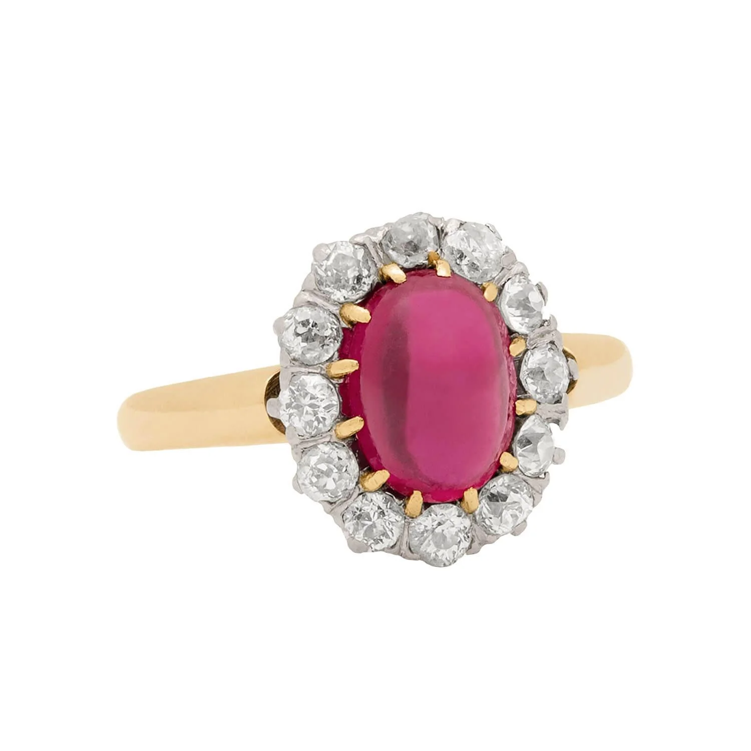 Victorian 14k/Sterling Silver Ruby Cabochon and Diamond Cluster Engagement Ring - Image 2