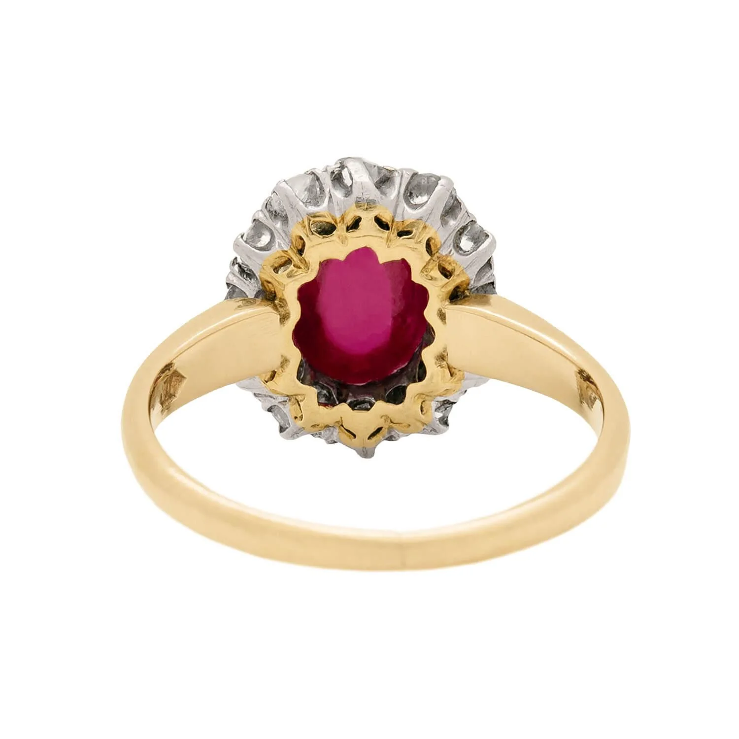 Victorian 14k/Sterling Silver Ruby Cabochon and Diamond Cluster Engagement Ring - Image 3