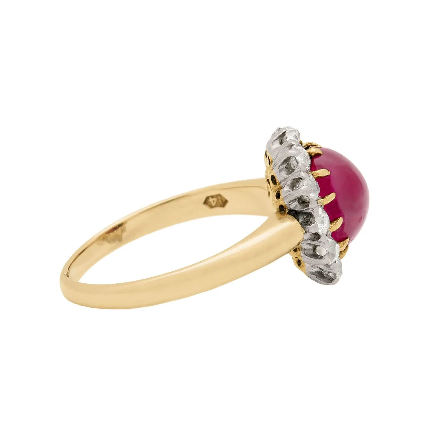 Victorian 14k/Sterling Silver Ruby Cabochon and Diamond Cluster Engagement Ring - Image 4
