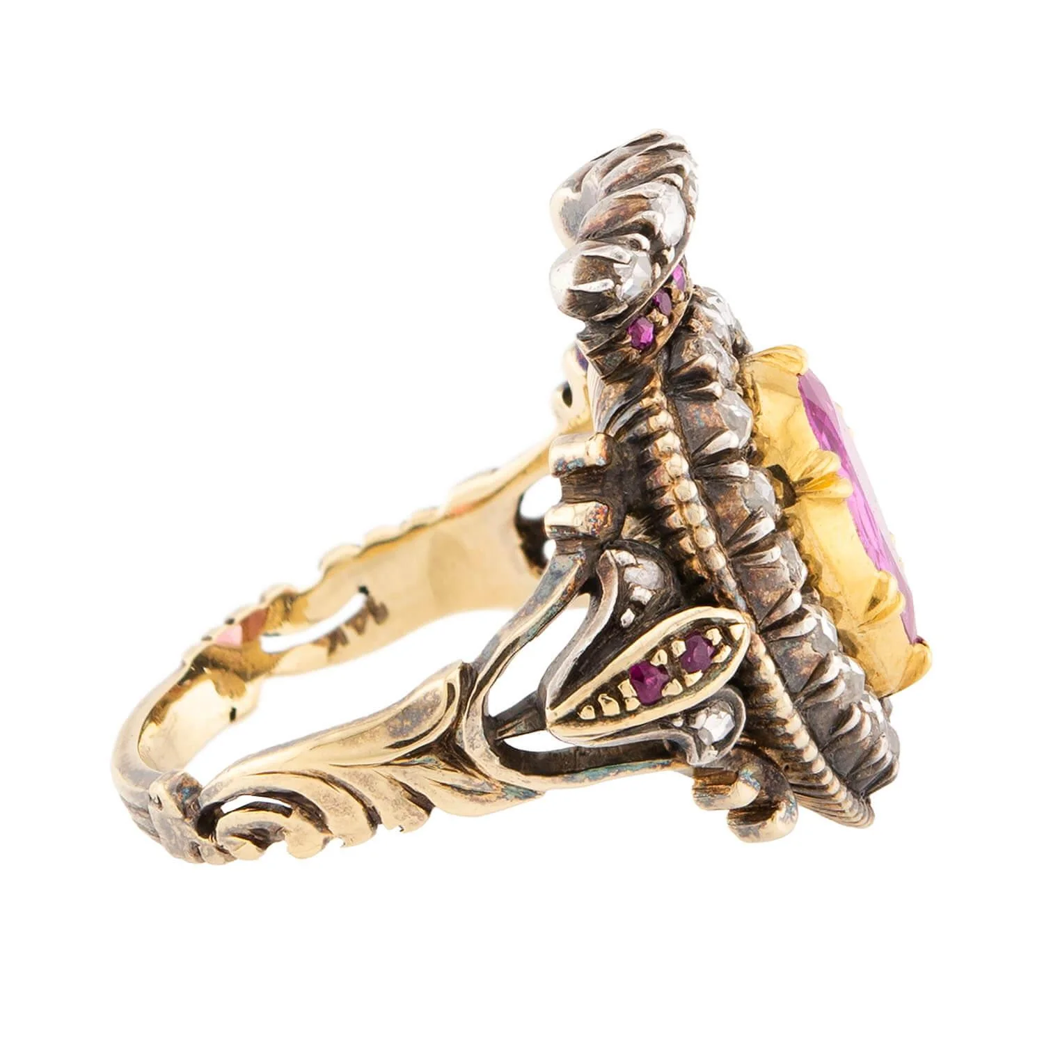 Victorian 14k/Sterling Silver Ruby & Diamond Crown Ring - Image 3