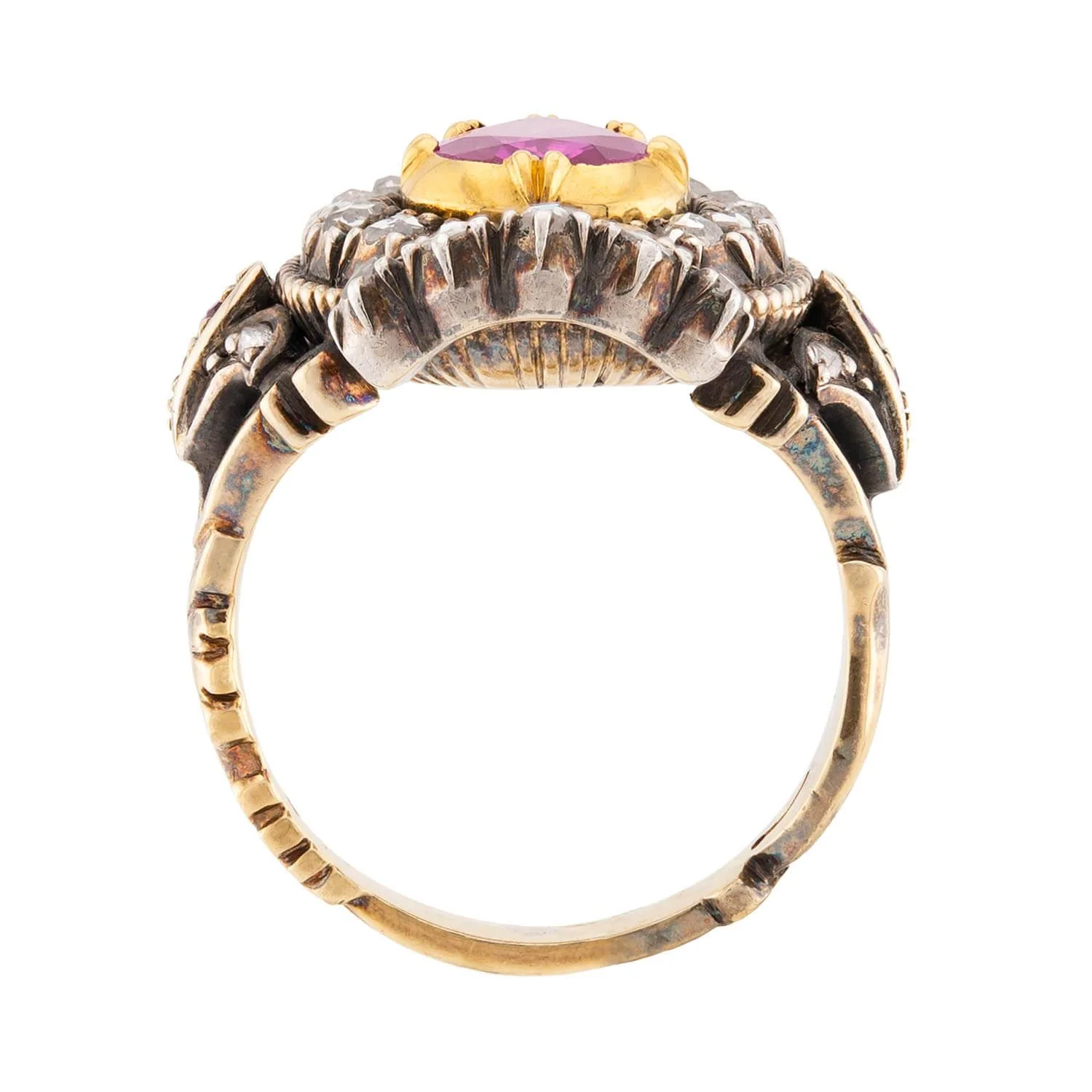 Victorian 14k/Sterling Silver Ruby & Diamond Crown Ring - Image 4