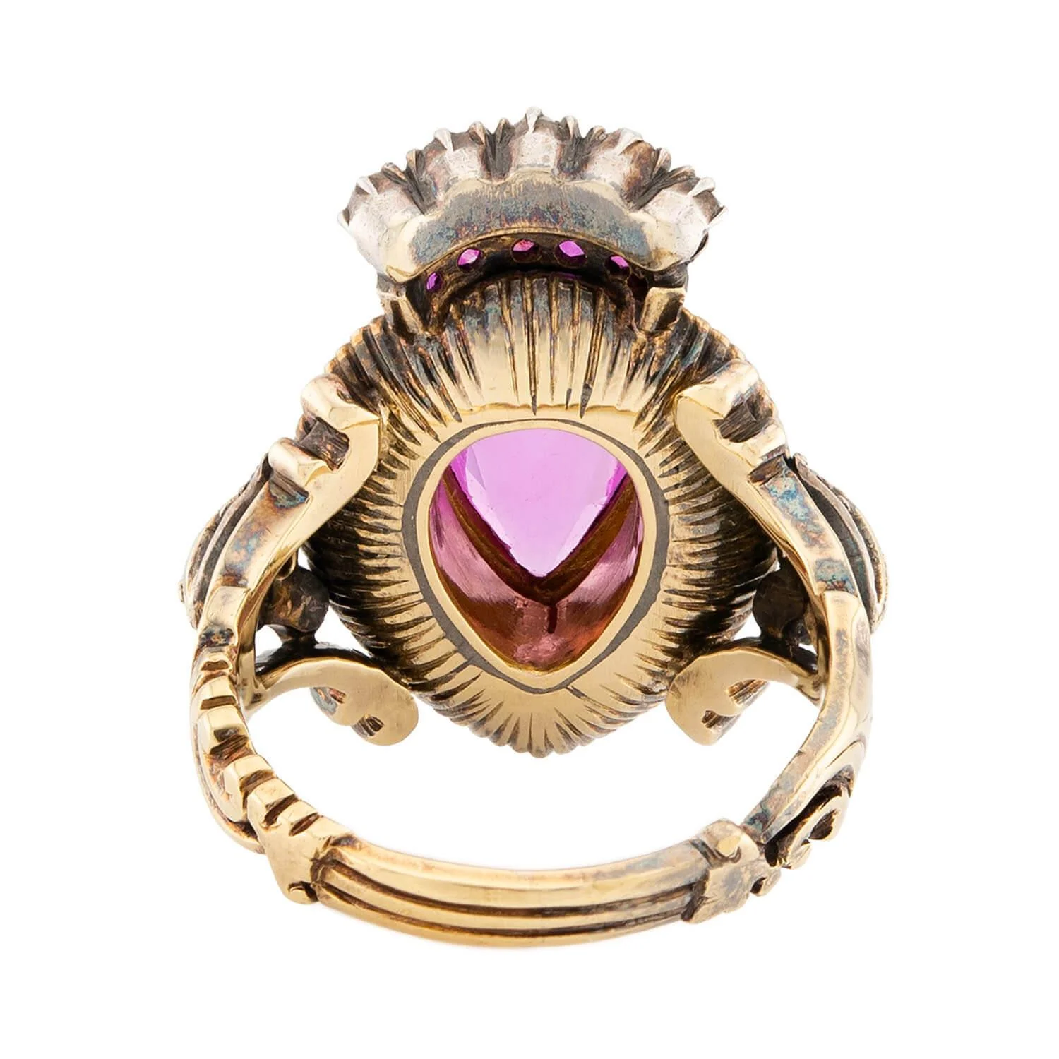 Victorian 14k/Sterling Silver Ruby & Diamond Crown Ring - Image 5