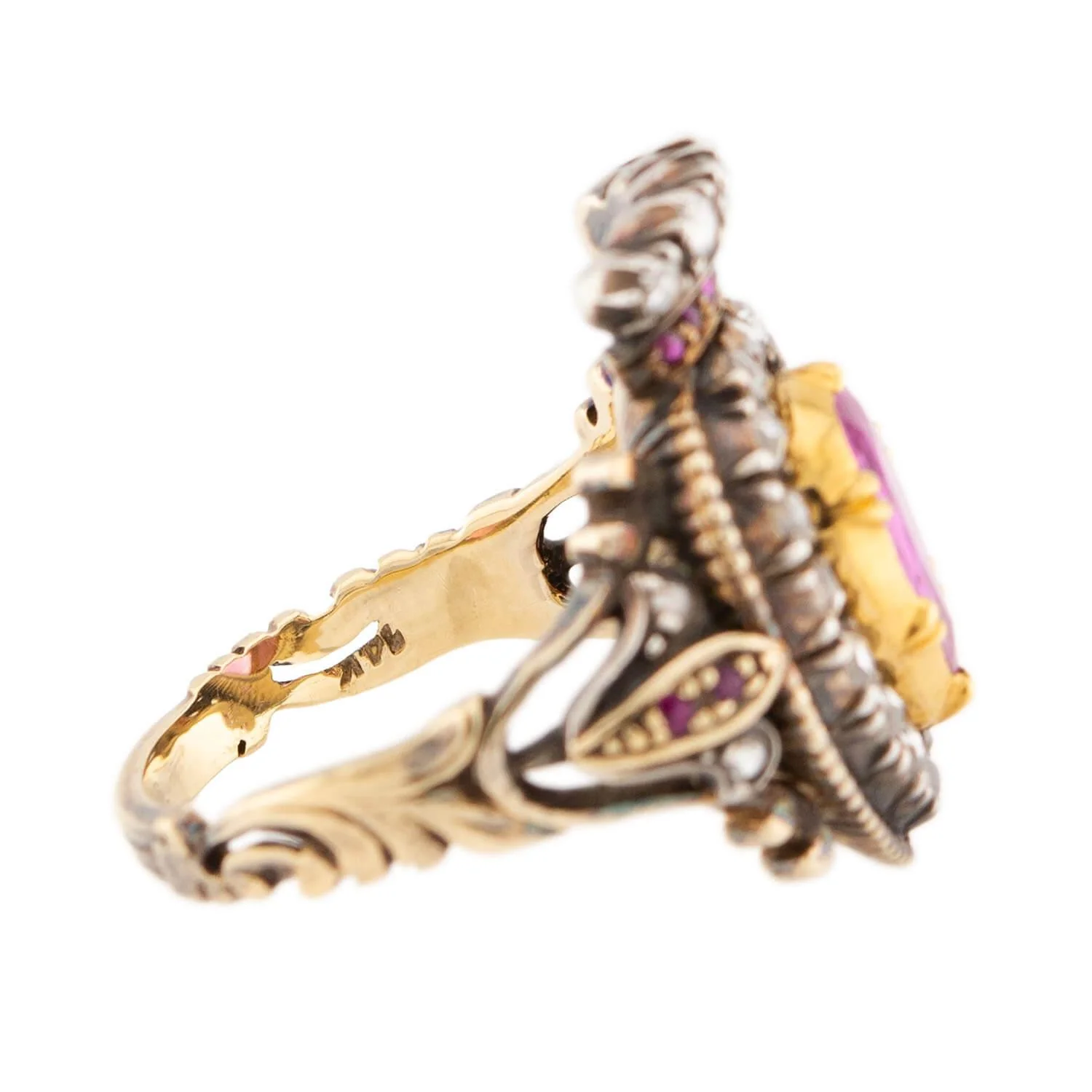 Victorian 14k/Sterling Silver Ruby & Diamond Crown Ring - Image 6