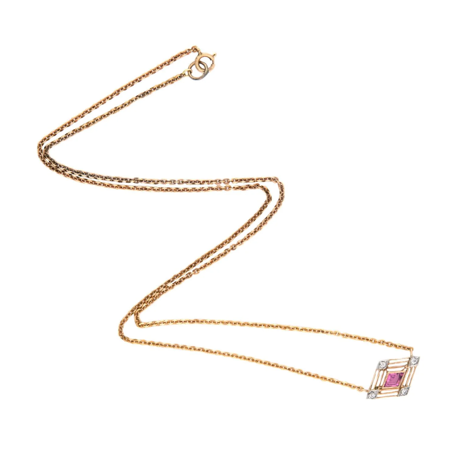 Victorian 14k Tourmaline and Diamond Pendant Necklace - Image 2