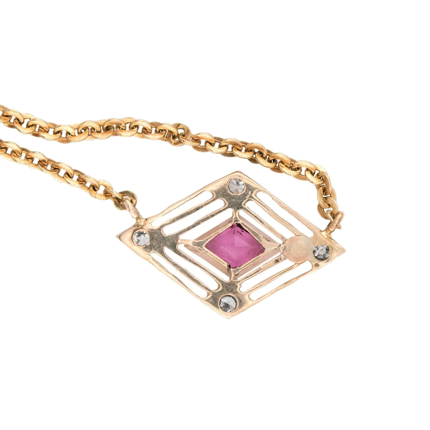 Victorian 14k Tourmaline and Diamond Pendant Necklace - Image 4