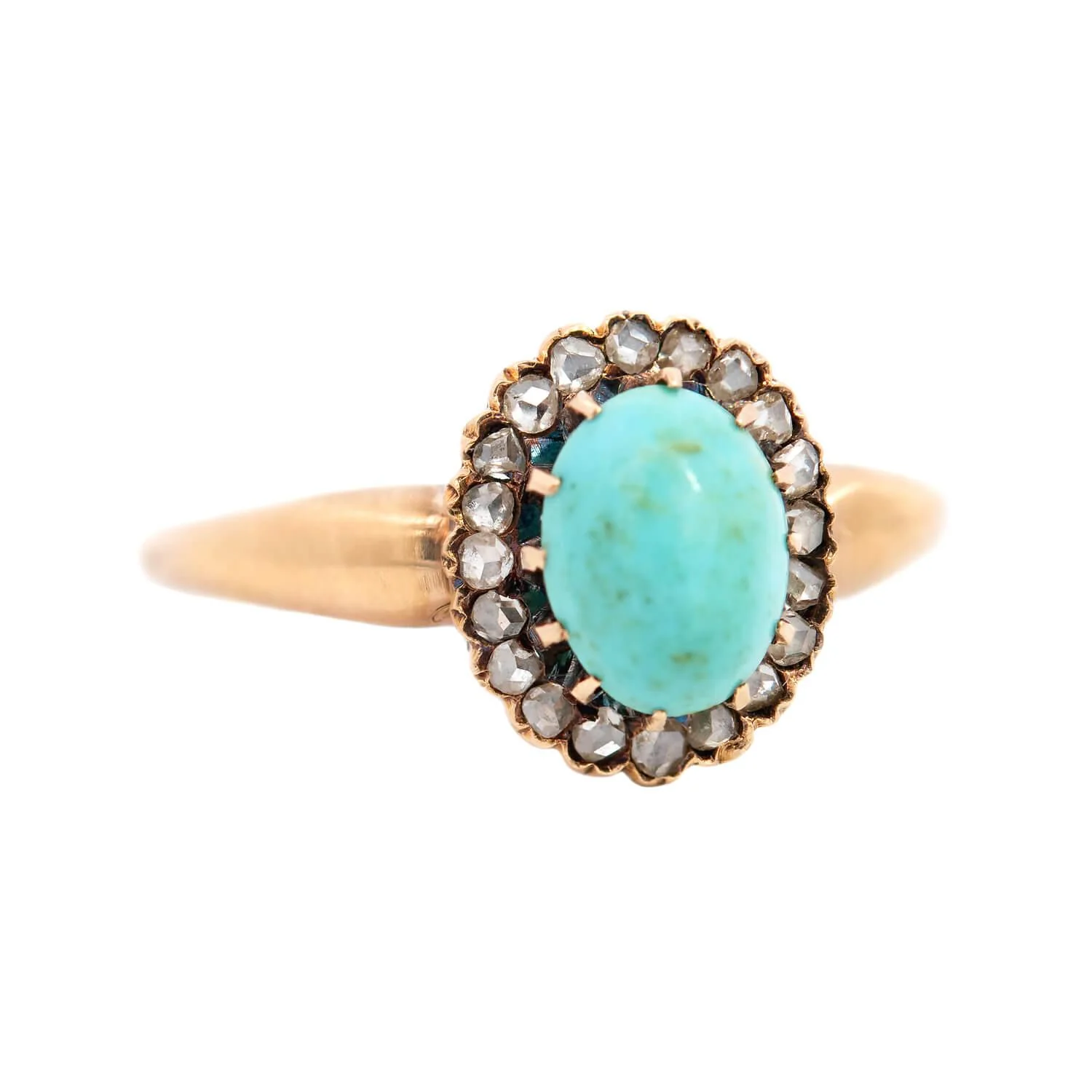Victorian 14k Turquoise and Diamond Halo Ring - Image 2