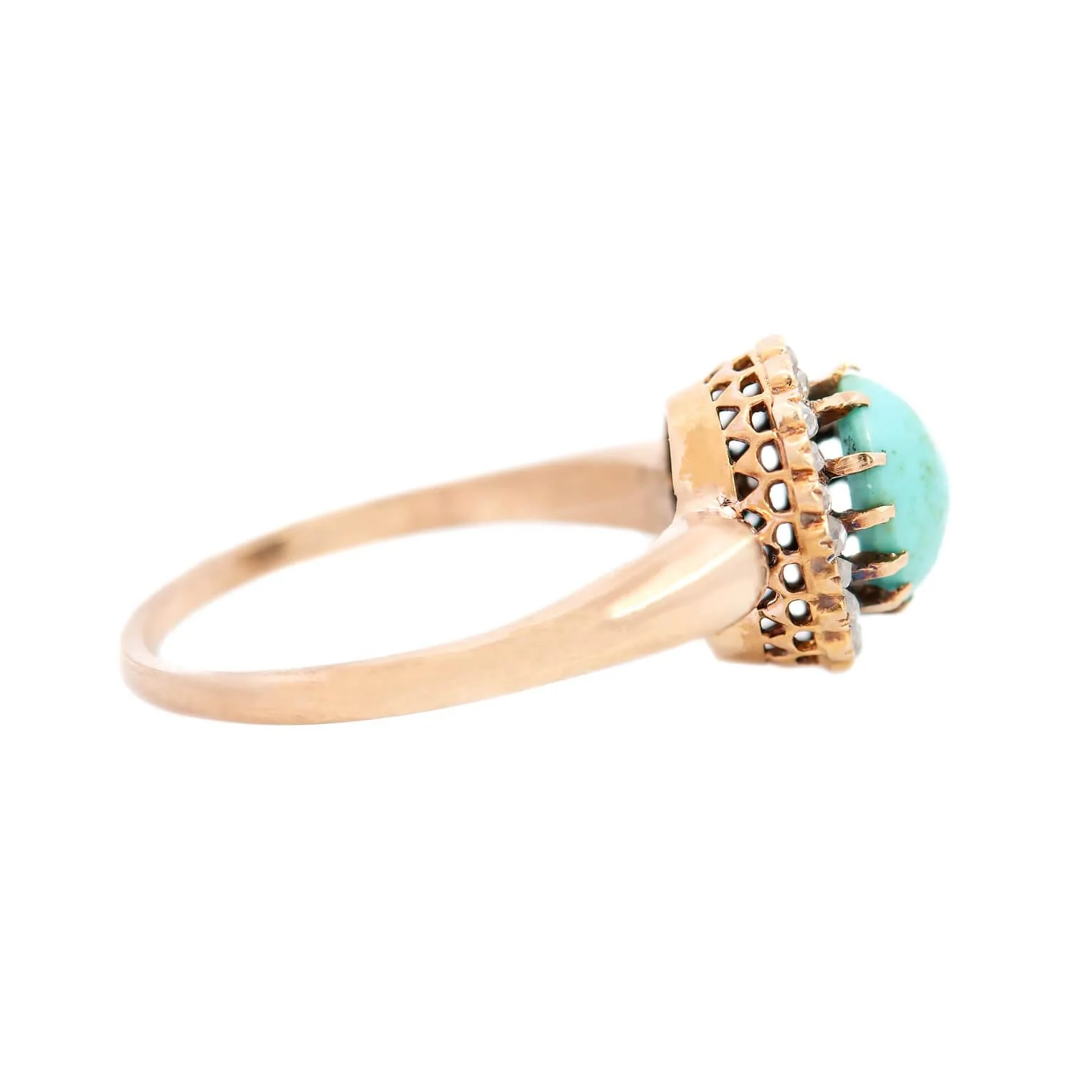 Victorian 14k Turquoise and Diamond Halo Ring - Image 3