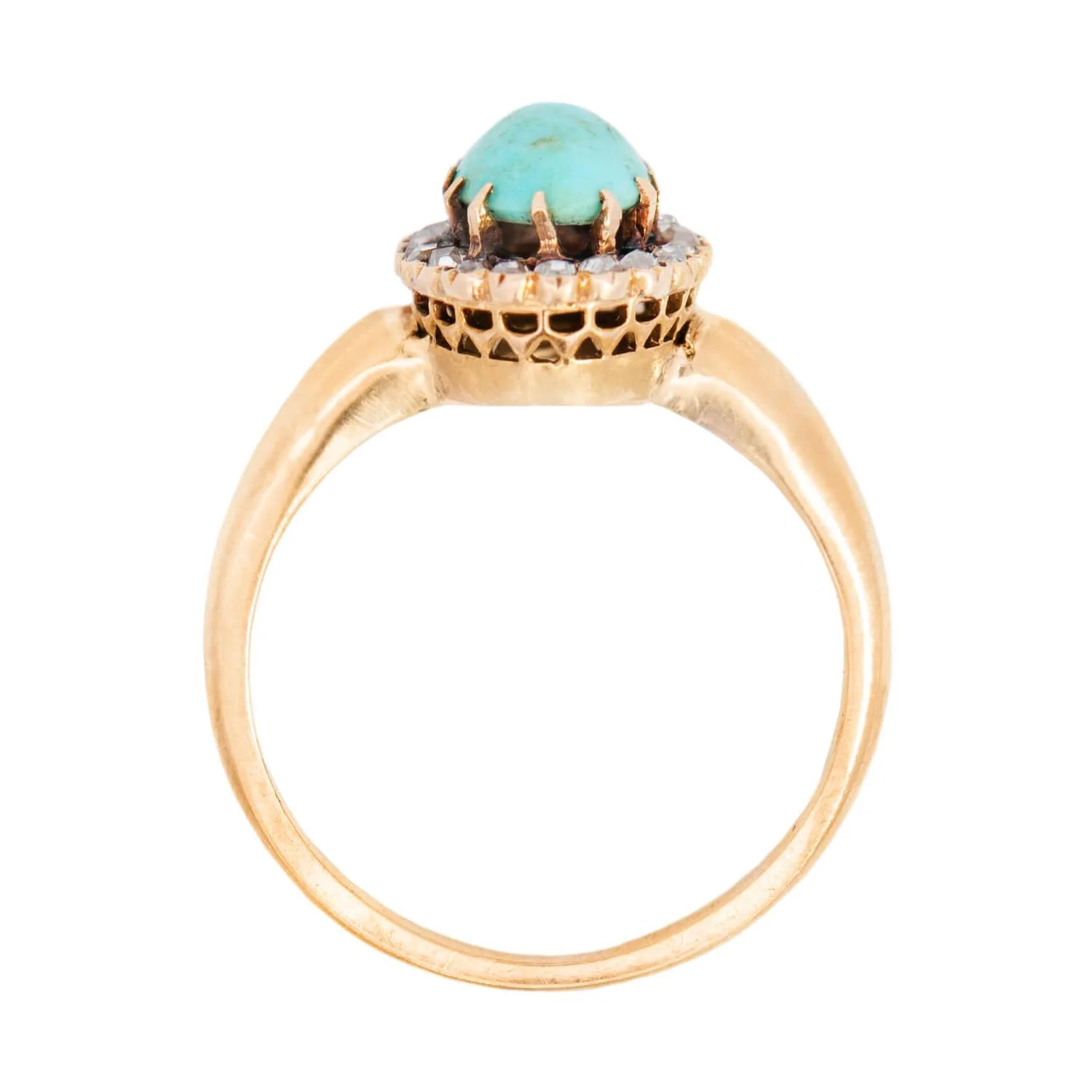 Victorian 14k Turquoise and Diamond Halo Ring - Image 4