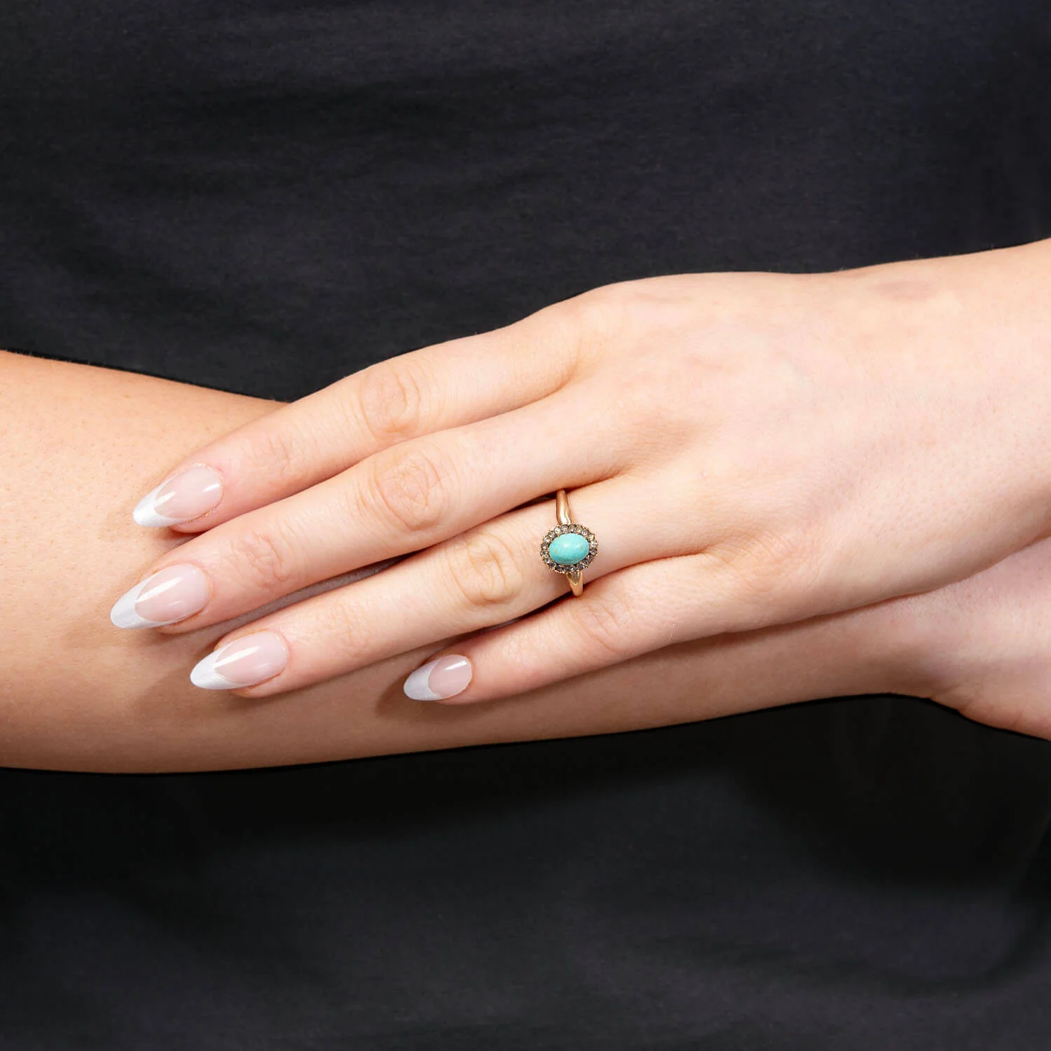 Victorian 14k Turquoise and Diamond Halo Ring - Image 7