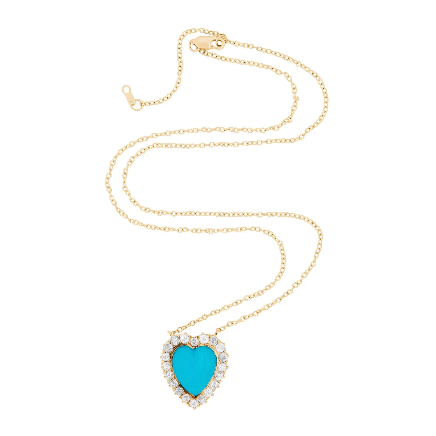 Victorian 14k Turquoise and Diamond Heart Halo Necklace - Image 2