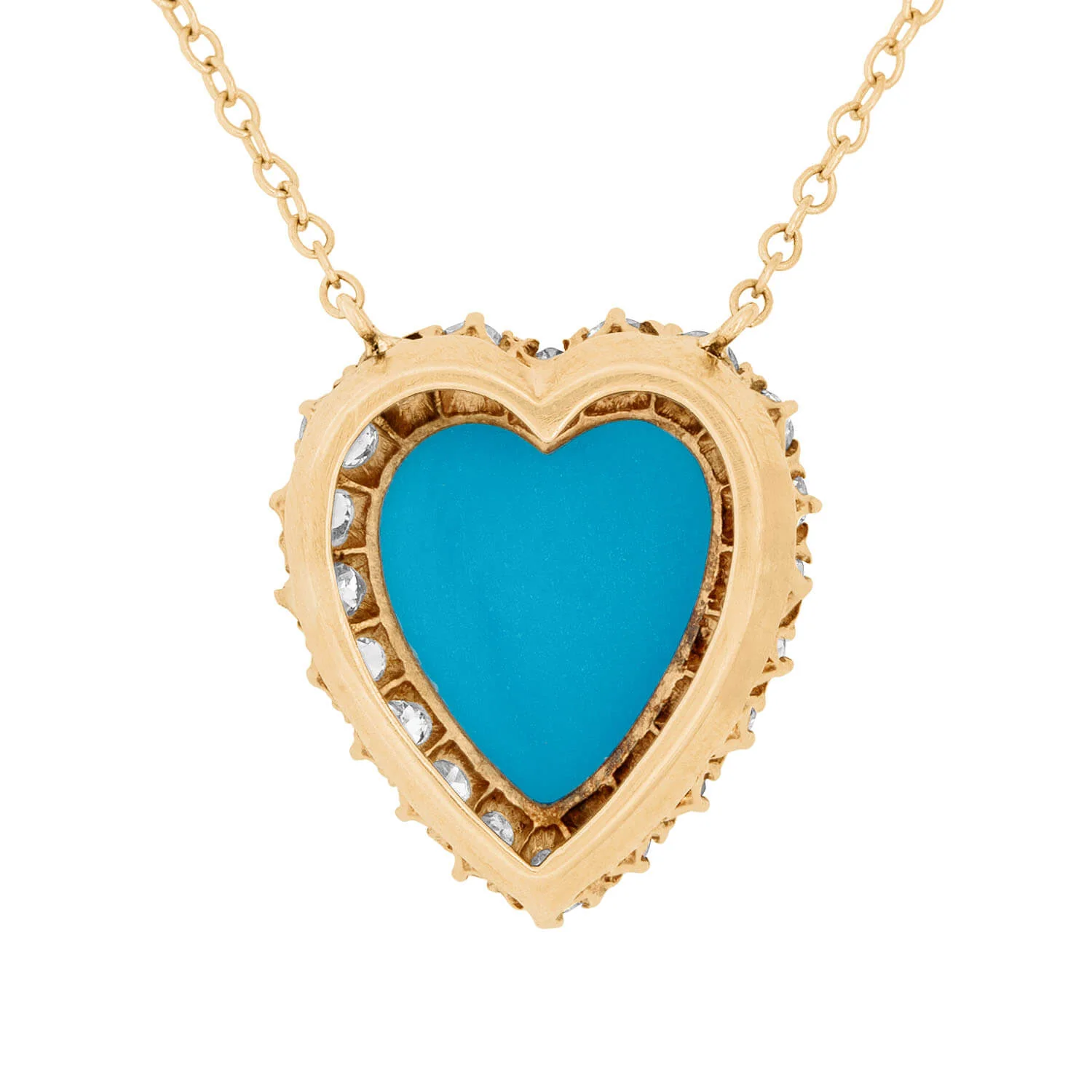 Victorian 14k Turquoise and Diamond Heart Halo Necklace - Image 3