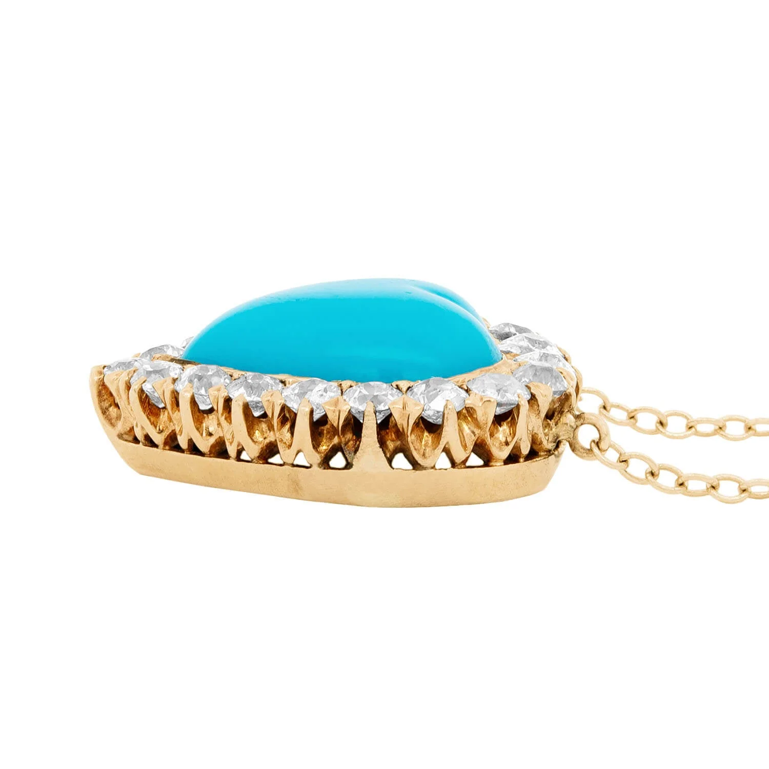 Victorian 14k Turquoise and Diamond Heart Halo Necklace - Image 4