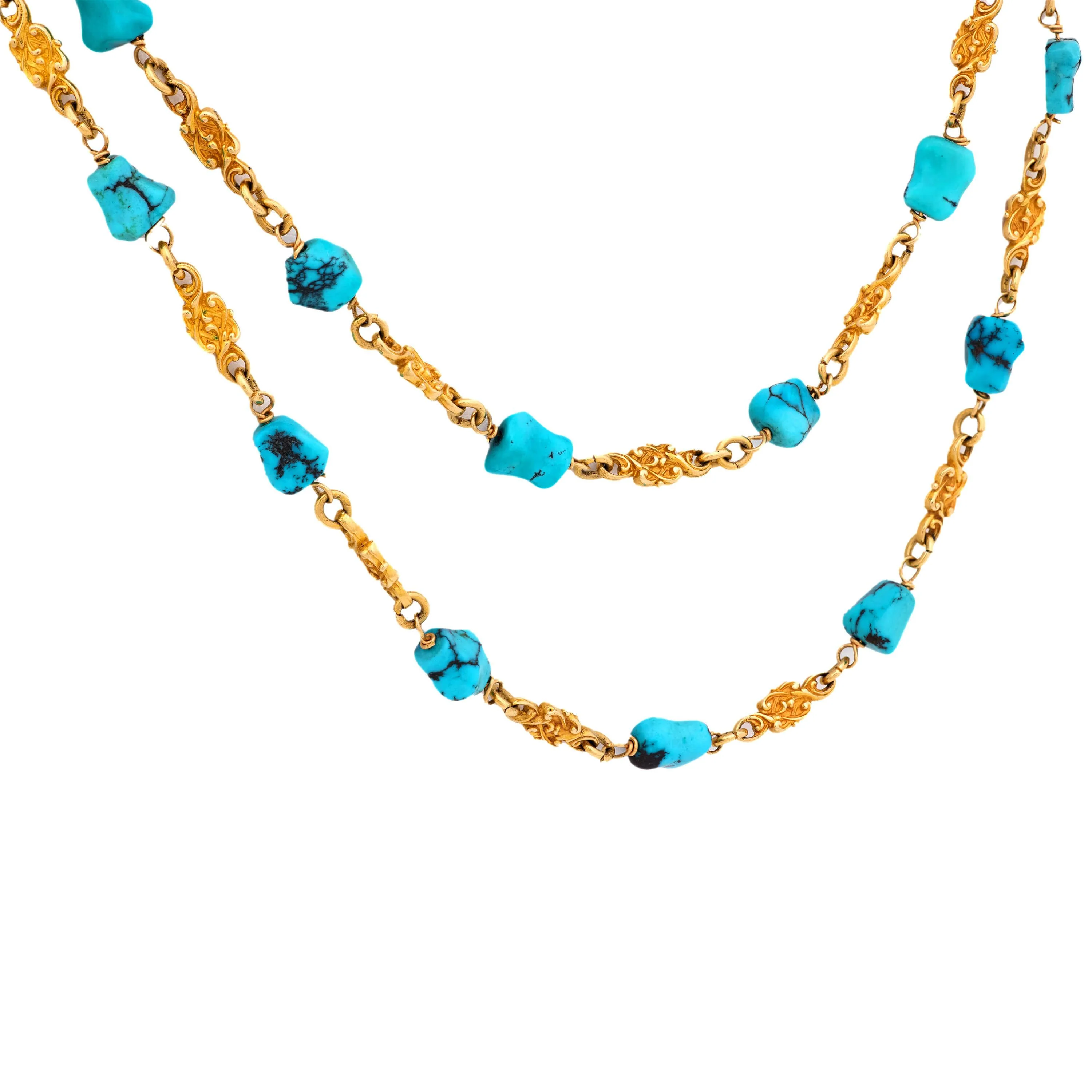 Victorian 14k Turquoise Nugget Chain Necklace - Image 4
