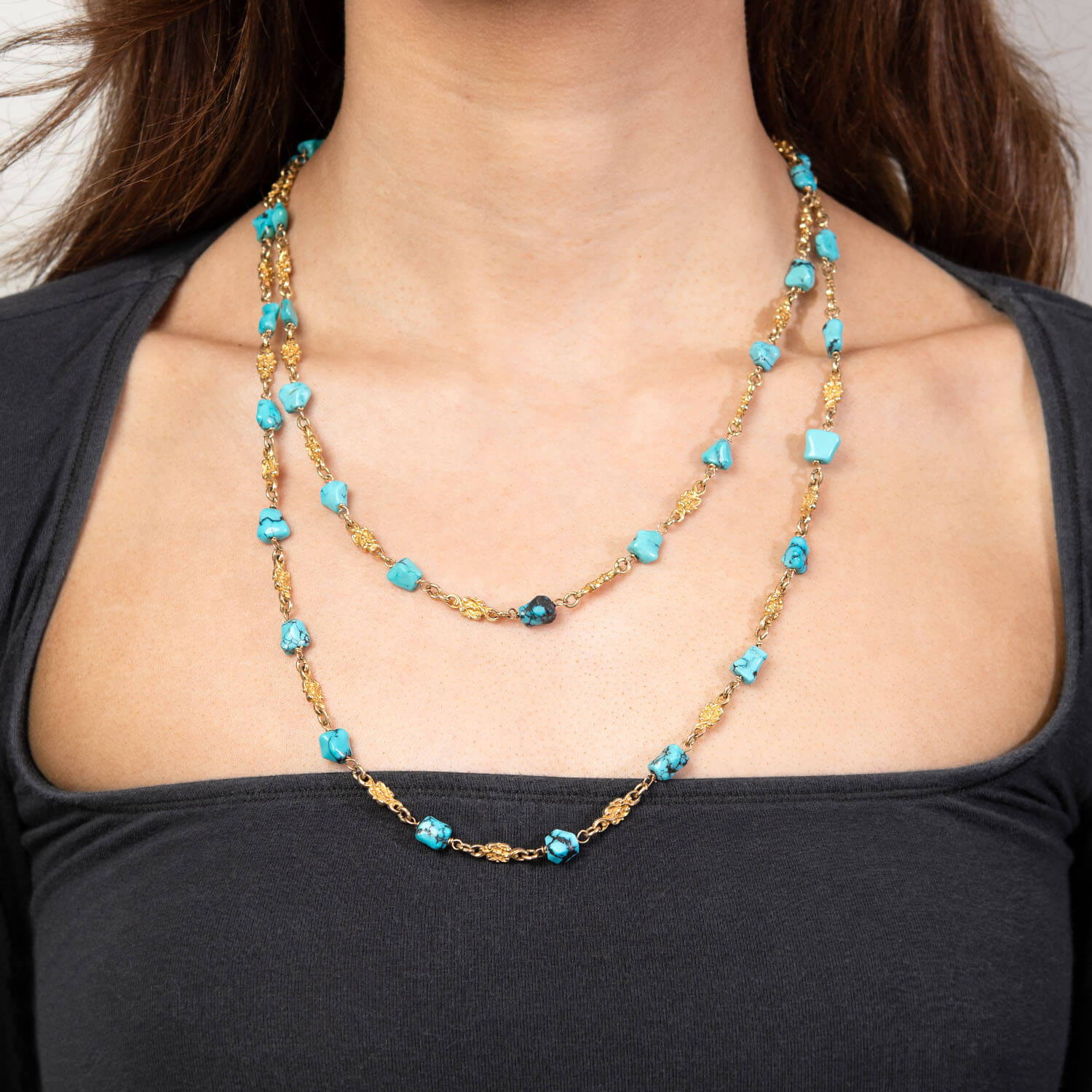 Victorian 14k Turquoise Nugget Chain Necklace - Image 5