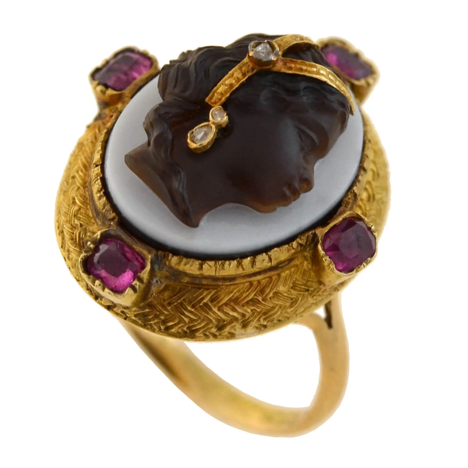 Victorian 14k Ruby and Diamond Cameo Ring - Image 2