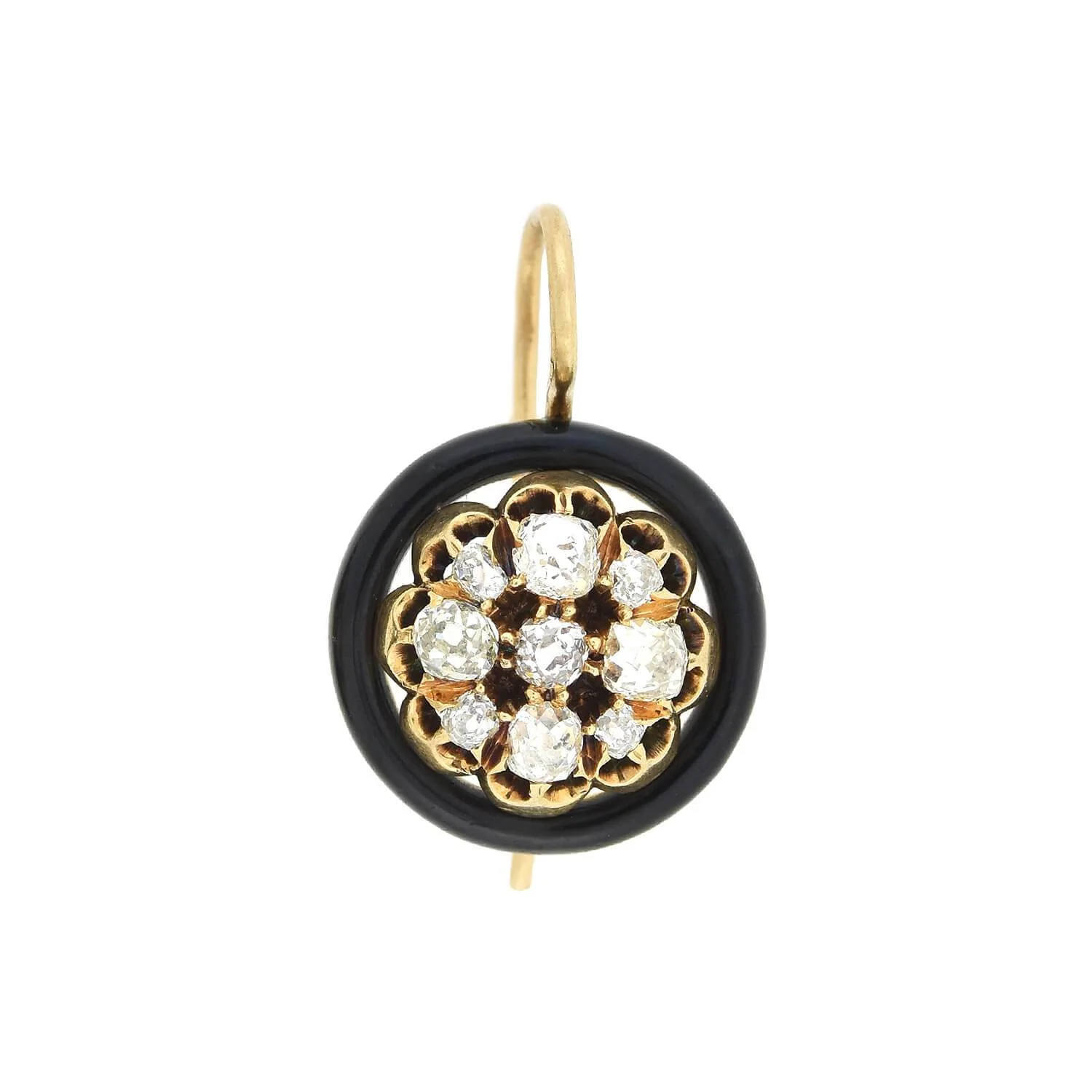 Victorian 14kt Black Enamel + Diamond Cluster Earrings 1.30ctw - Image 2