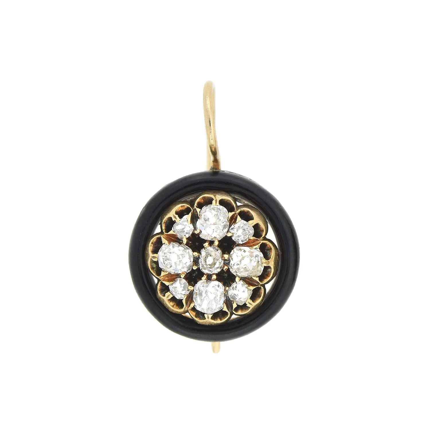 Victorian 14kt Black Enamel + Diamond Cluster Earrings 1.30ctw - Image 3