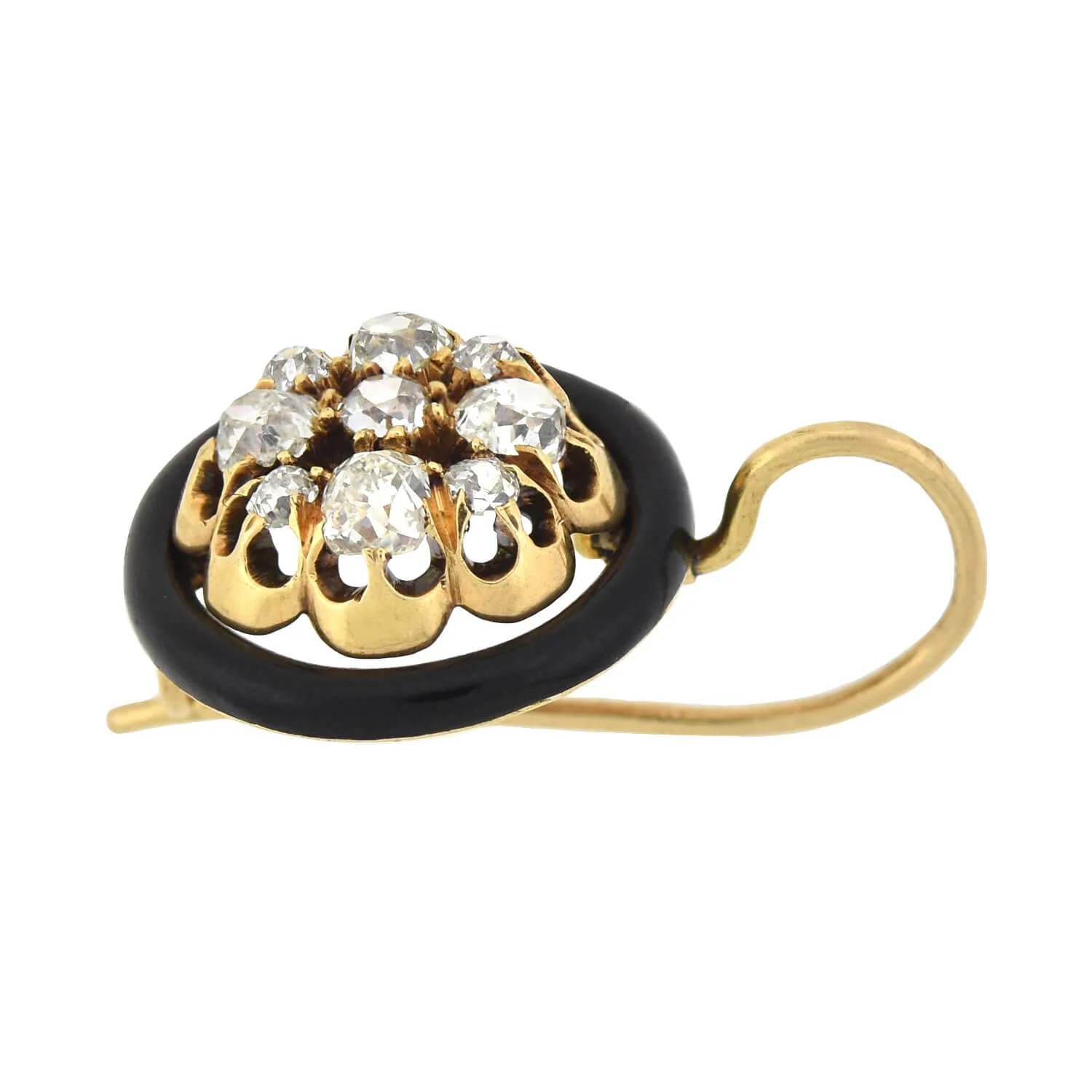Victorian 14kt Black Enamel + Diamond Cluster Earrings 1.30ctw - Image 4