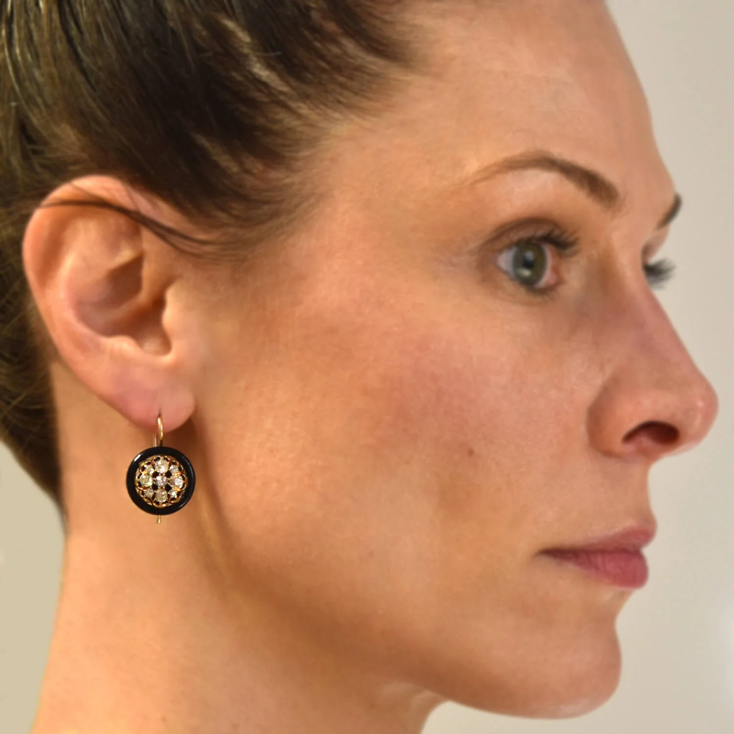 Victorian 14kt Black Enamel + Diamond Cluster Earrings 1.30ctw - Image 7