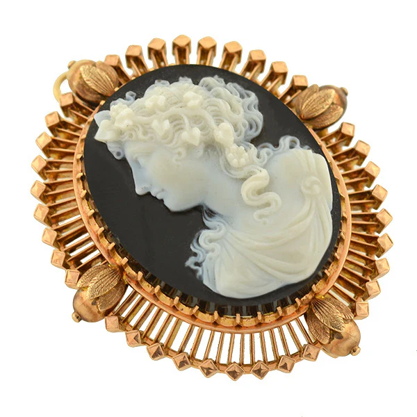 Victorian 14kt Carved Hardstone Cameo Pin/Pendant - Image 2