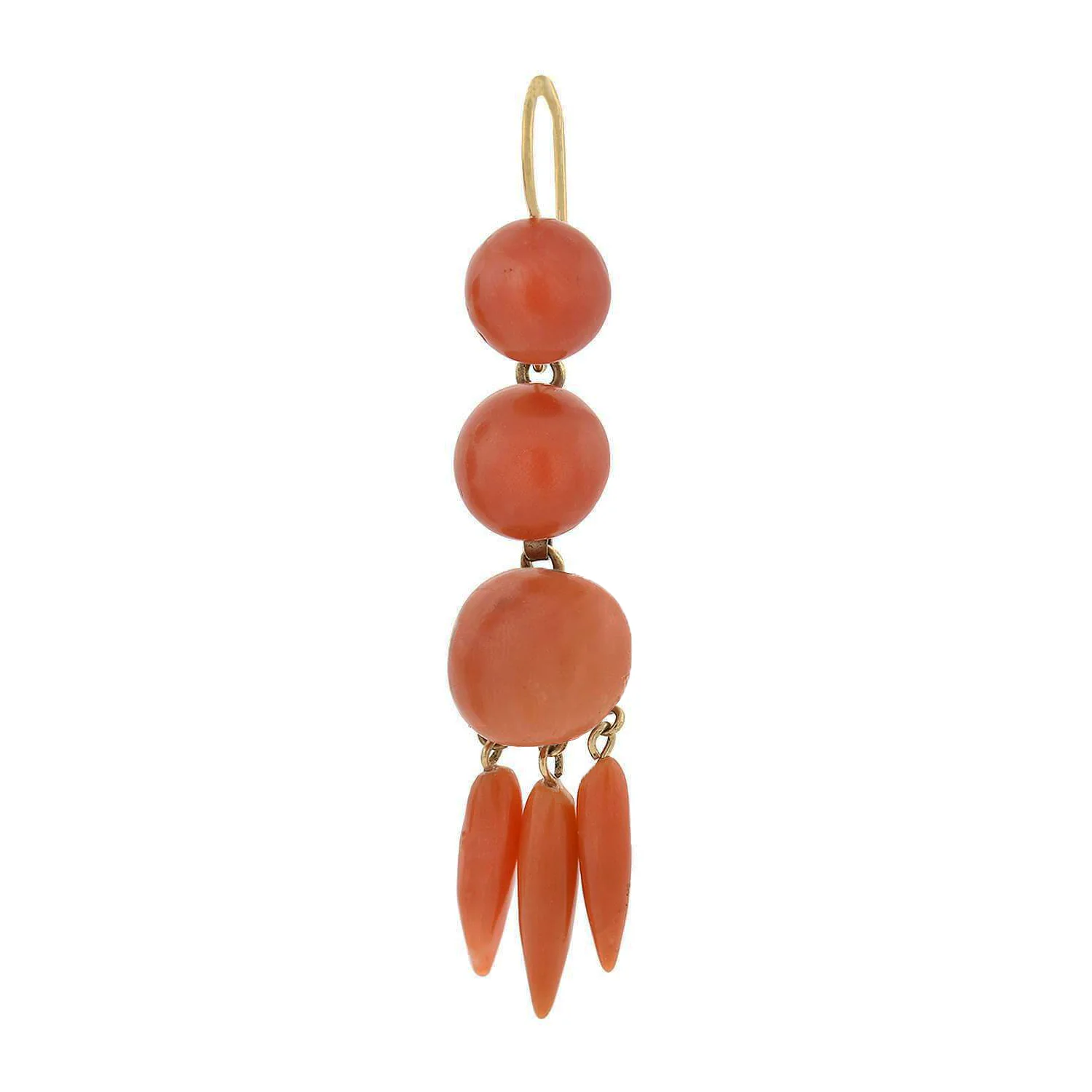 Victorian 14kt Carved Natural Coral Dangling Earrings - Image 2