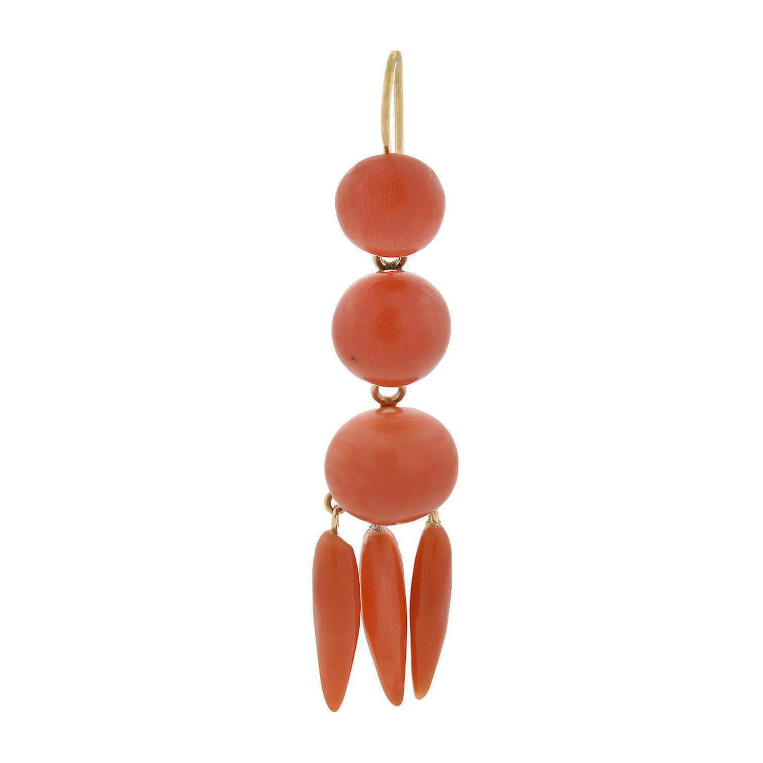 Victorian 14kt Carved Natural Coral Dangling Earrings - Image 3